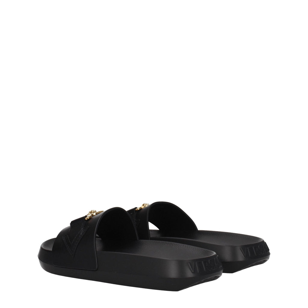 Versace Black Leather Slippers Sandals Versace