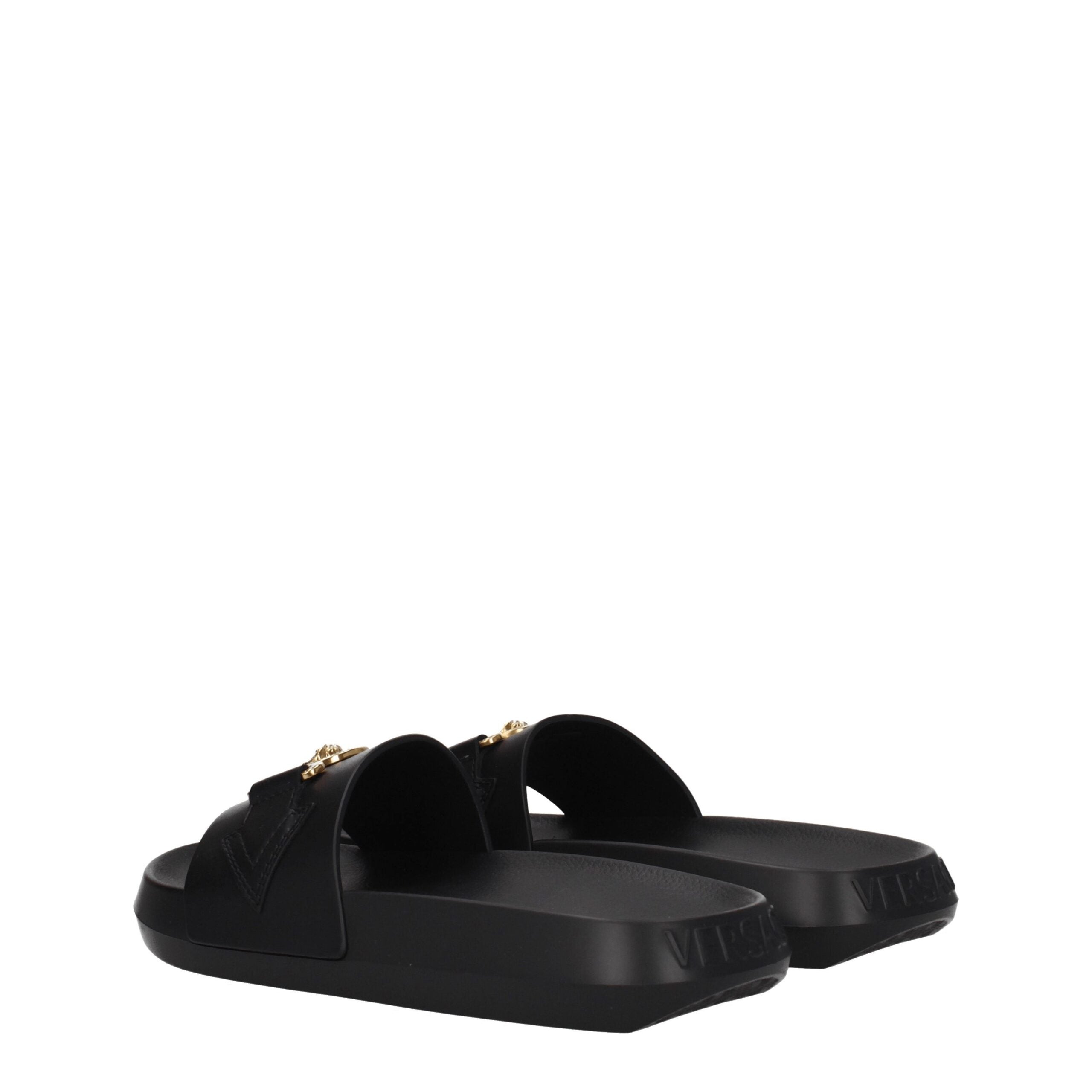 Versace Black Leather Slippers Sandals Versace