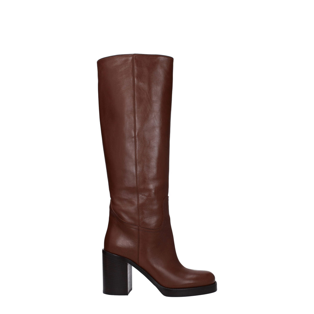 Prada Brown Leather High Heel Boots Prada