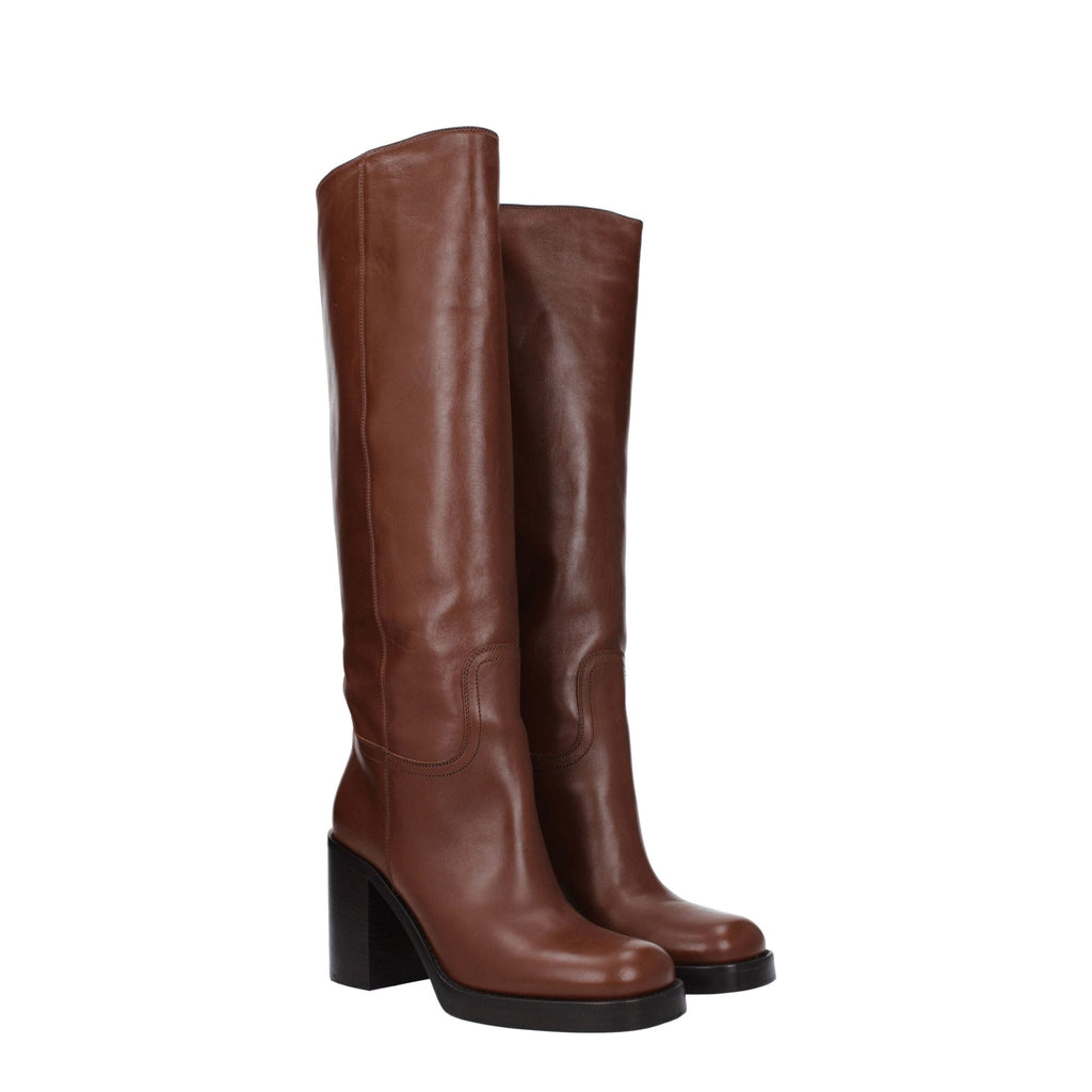Prada Brown Leather High Heel Boots Prada