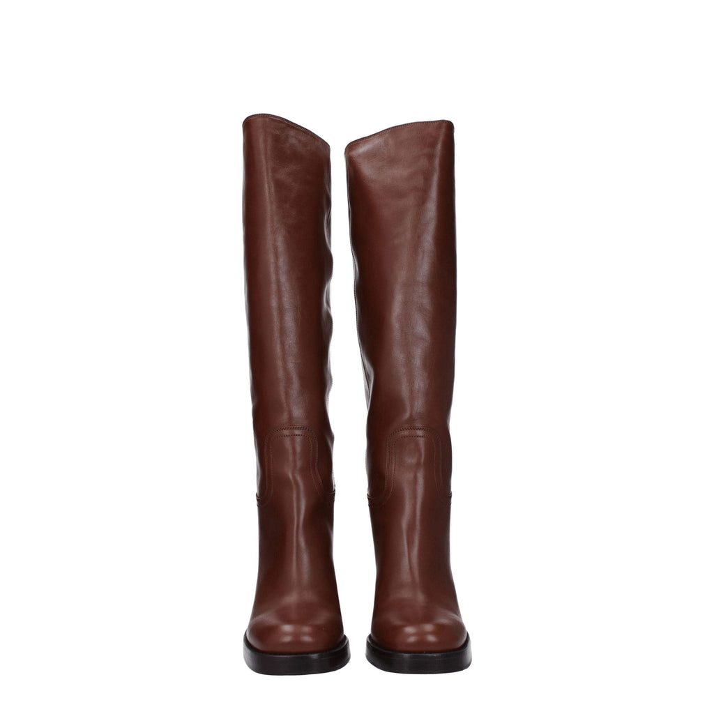 Prada Brown Leather High Heel Boots Prada