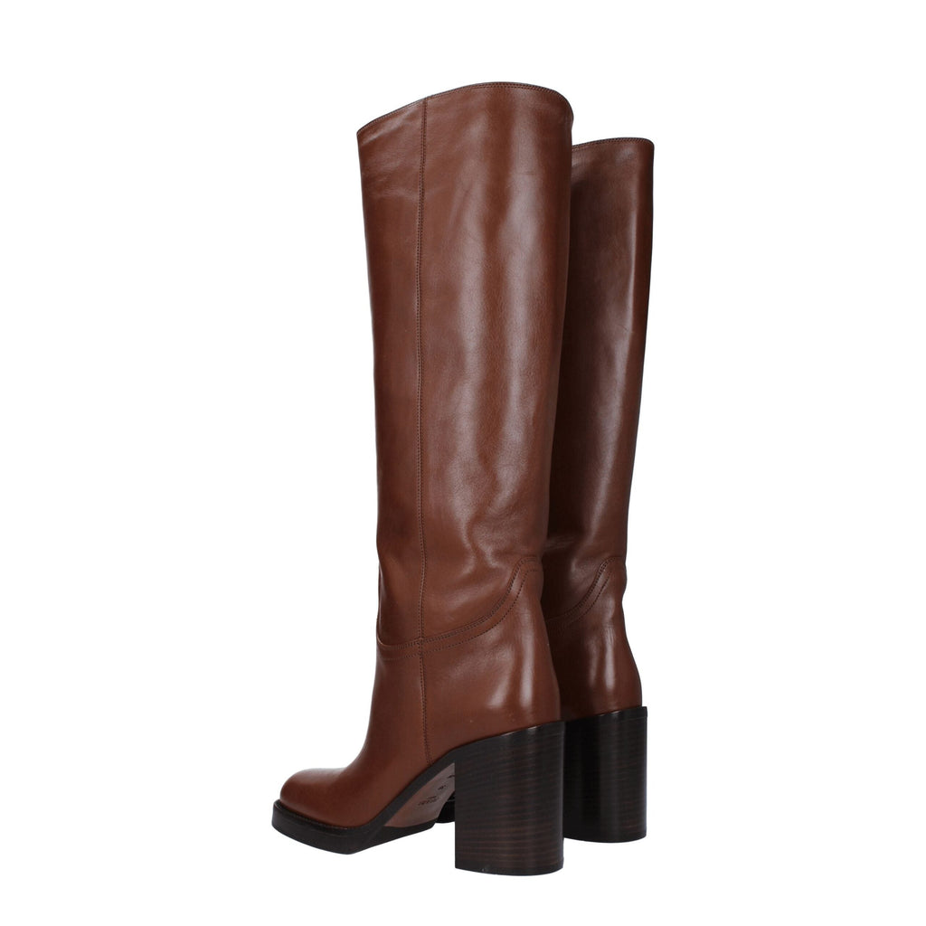 Prada Brown Leather High Heel Boots Prada