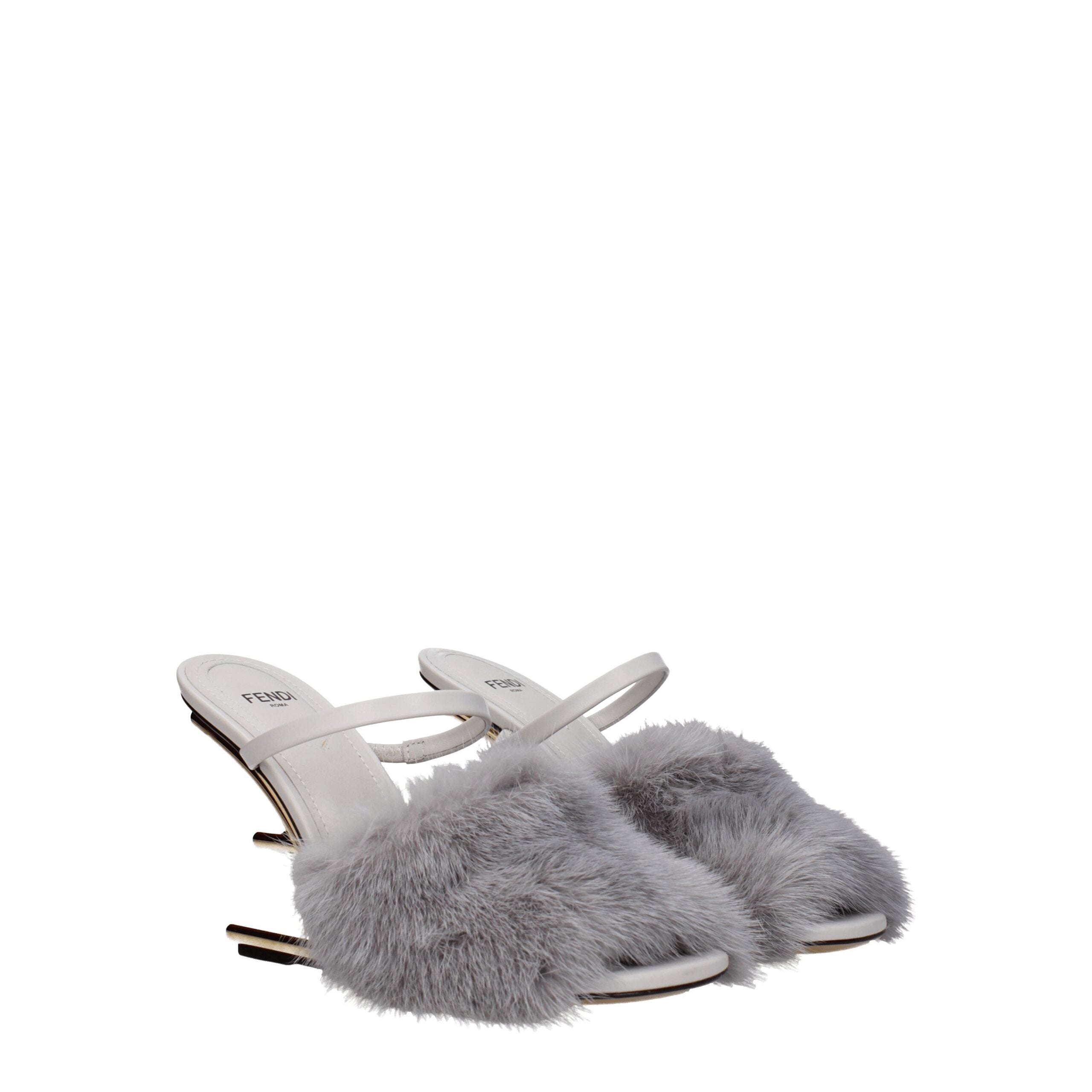 Fendi Gray Mink Slippers Fendi