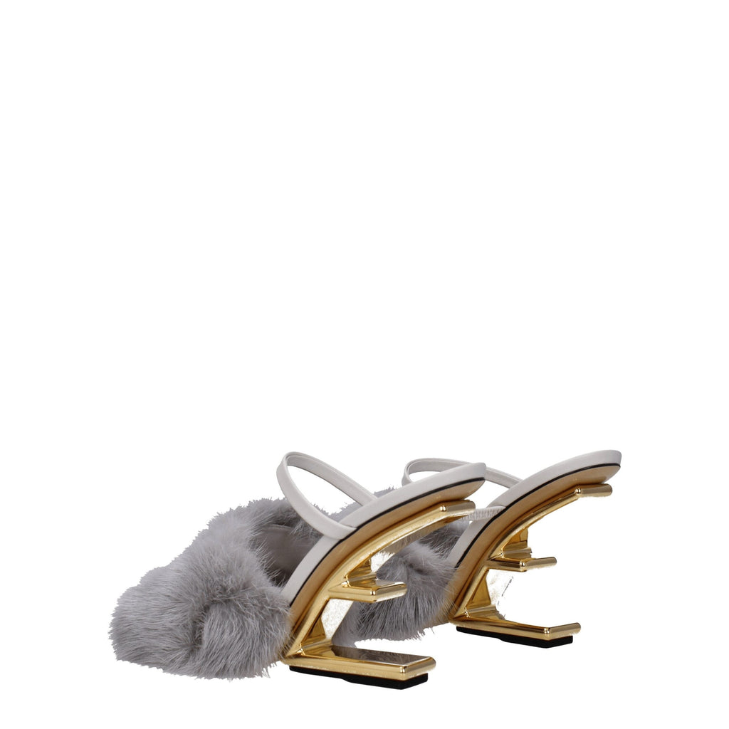 Fendi Gray Mink Slippers Fendi