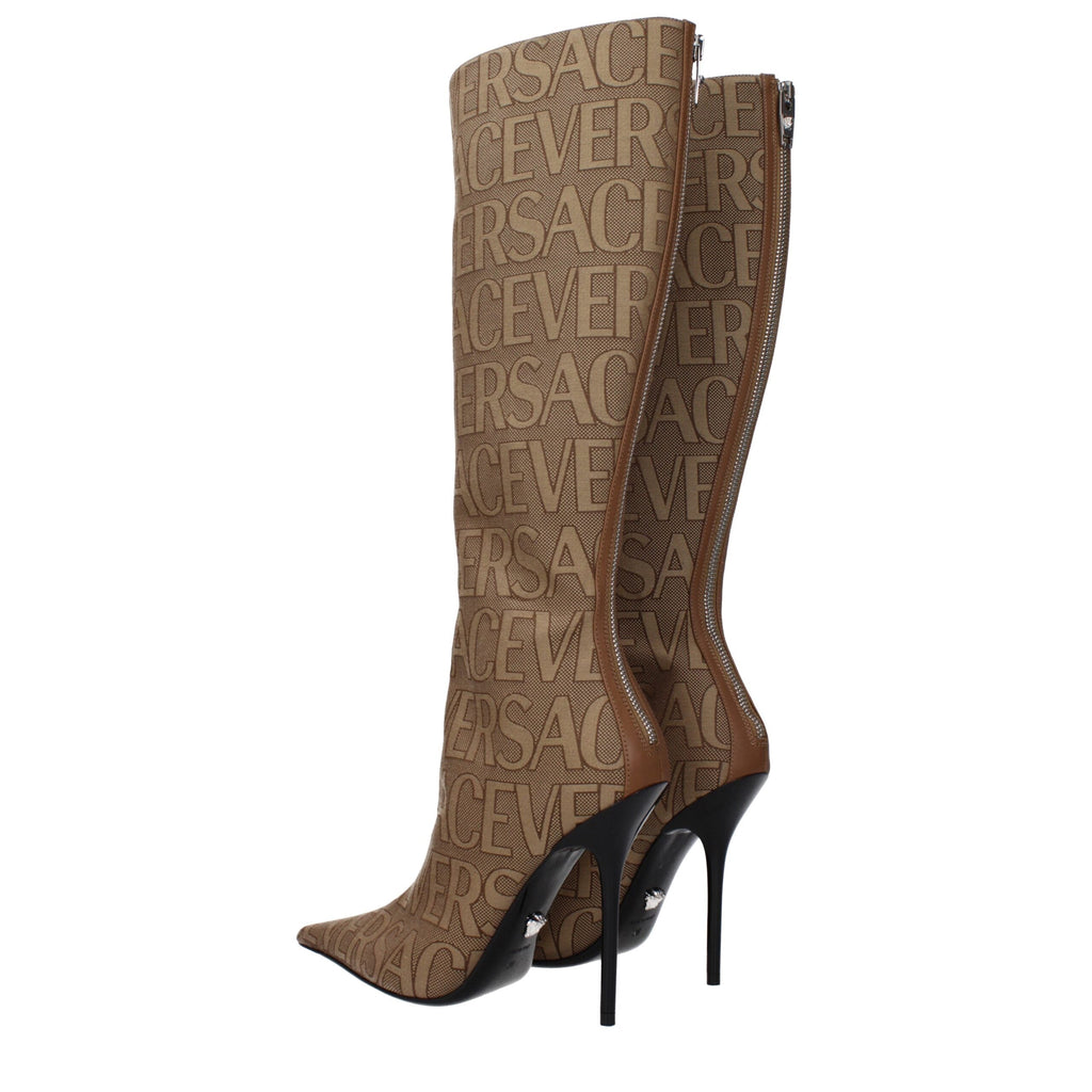 Versace Beige Fabric High Heel Boots Versace