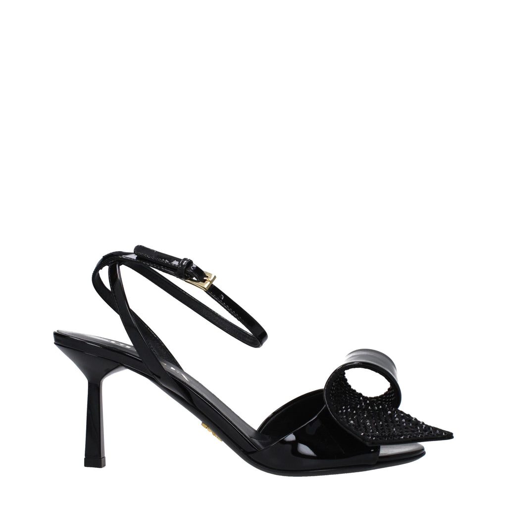 Prada Black Leather Stiletto Heels Sandals Prada