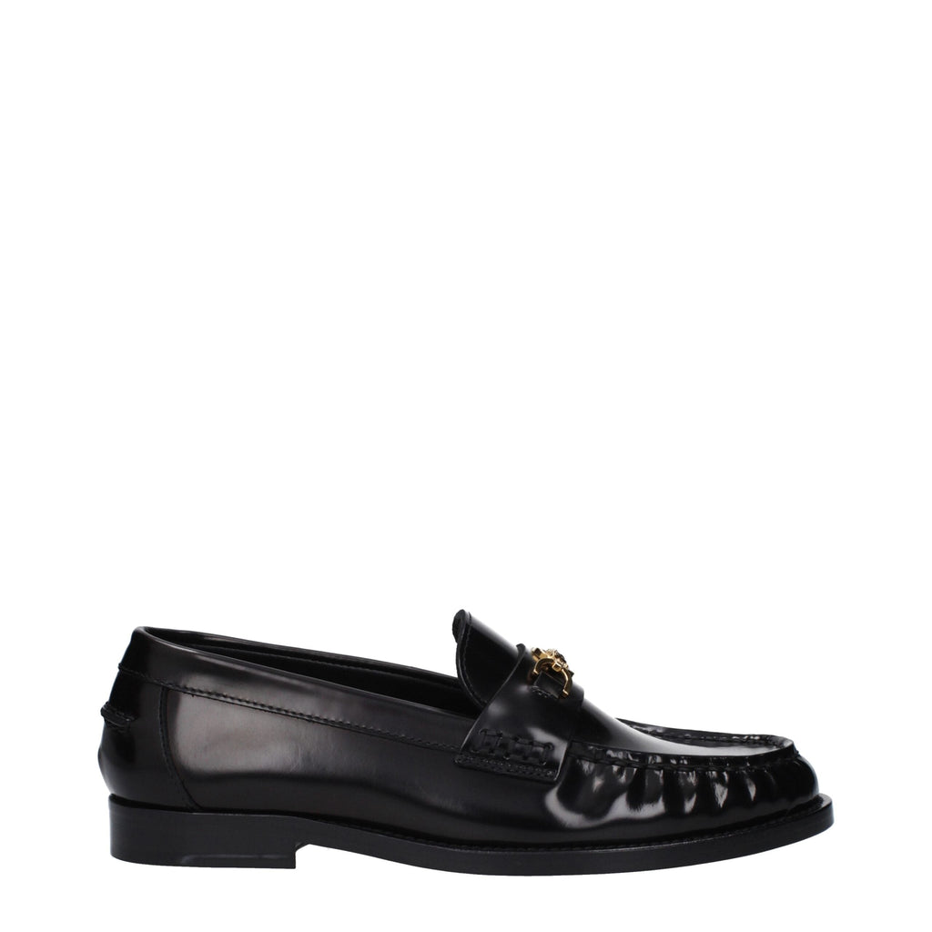 Versace Black Leather Slip-On Loafers Versace