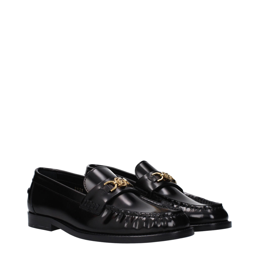 Versace Black Leather Slip-On Loafers Versace