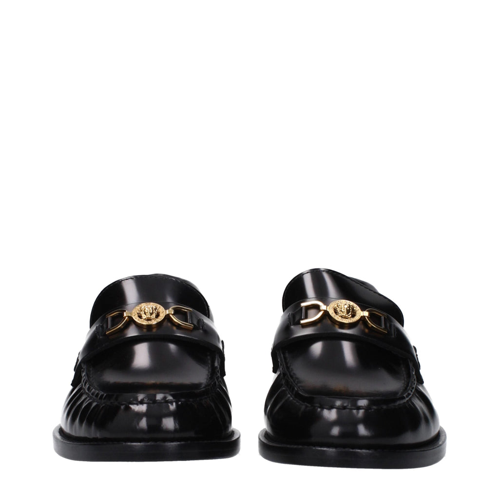 Versace Black Leather Slip-On Loafers Versace
