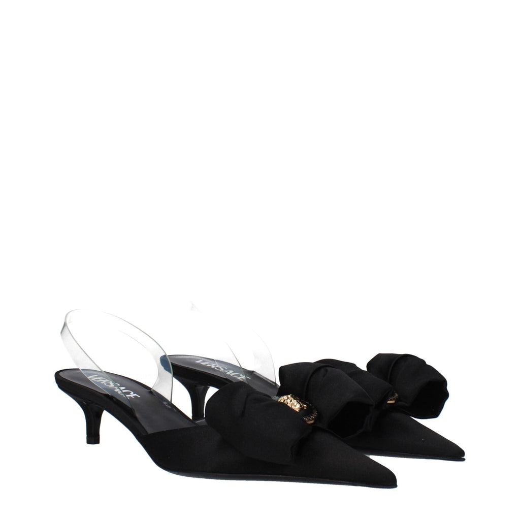 Versace Black Satin Flat Sandals Versace