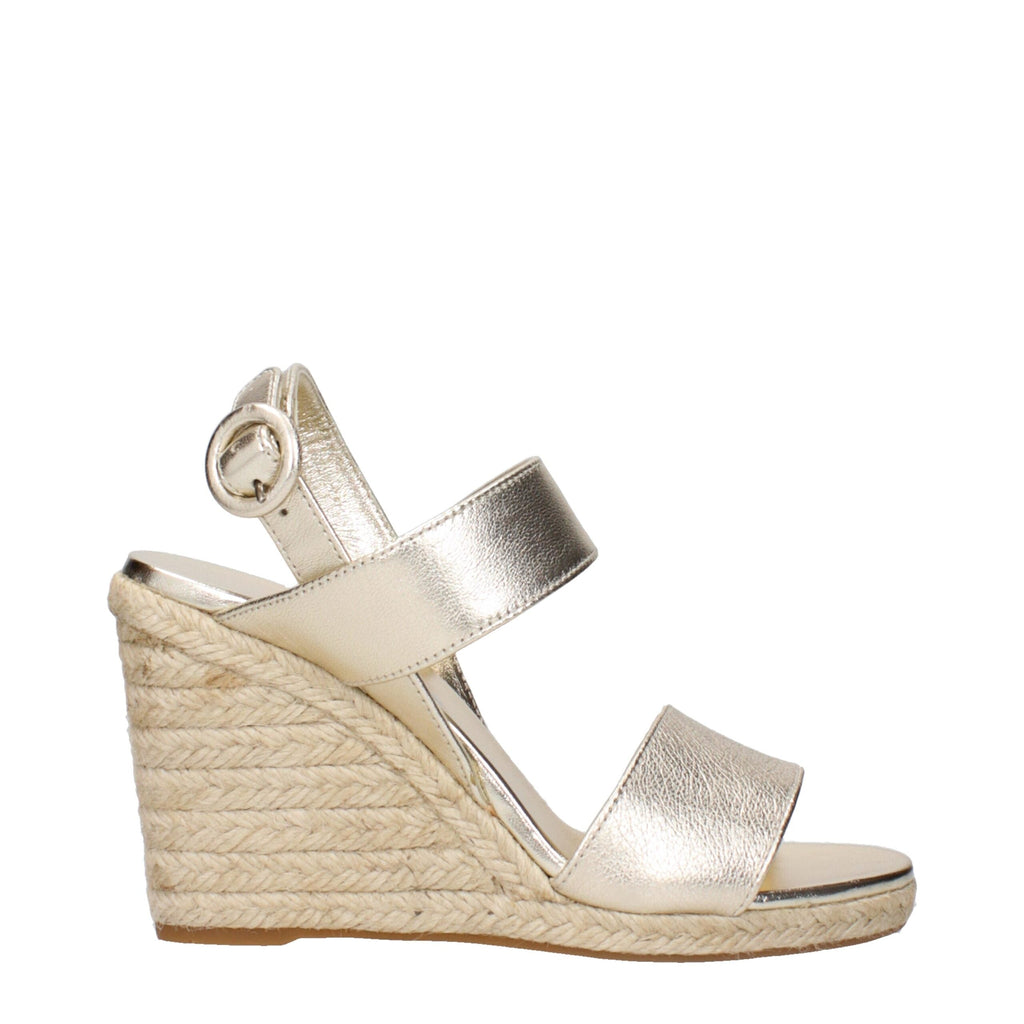 Prada Gold Leather Wedge Sandals Prada