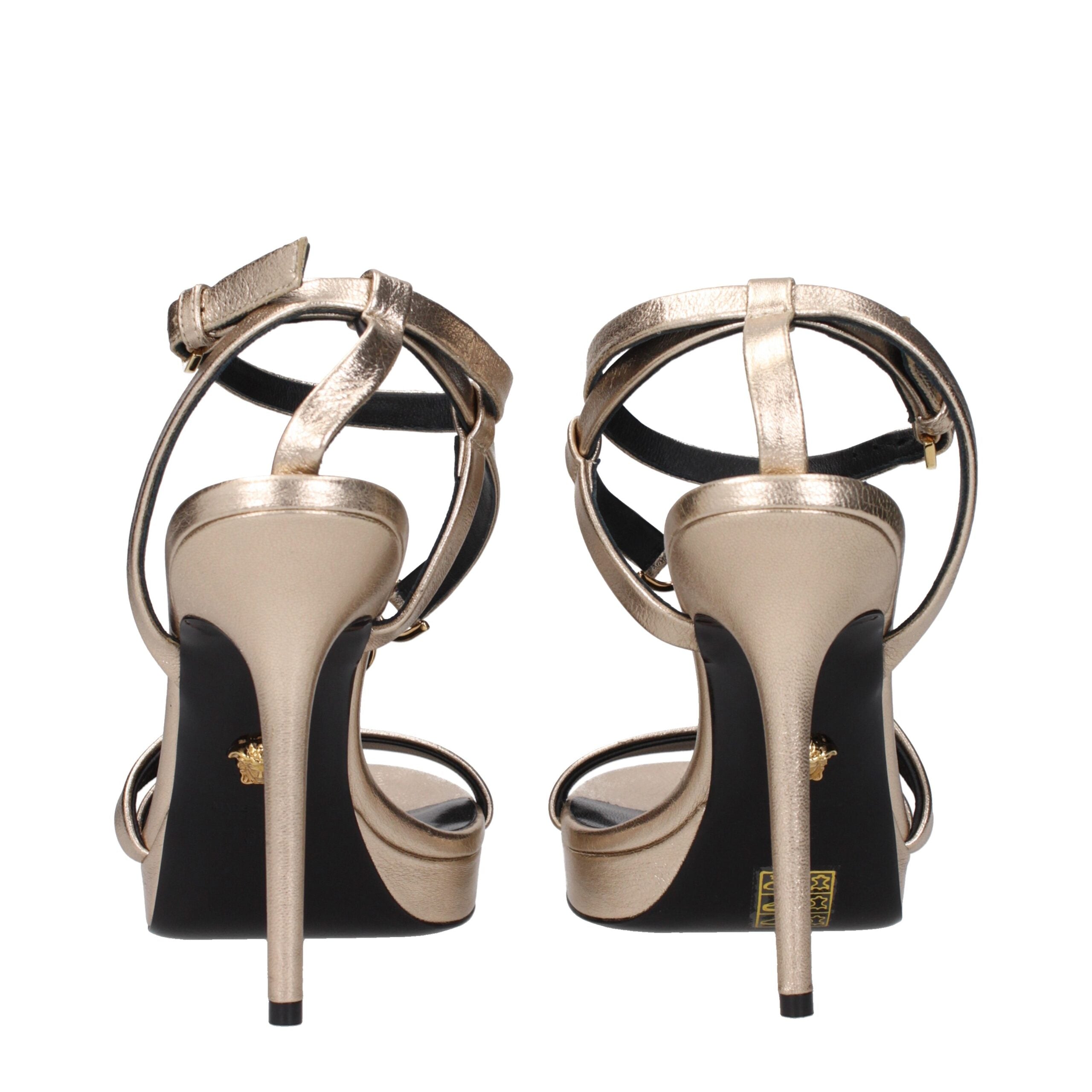 Versace Gold Leather Stiletto Heel Sandals Versace