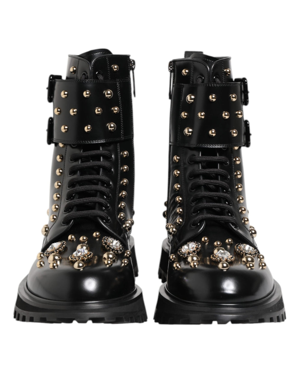 Dolce & Gabbana Black Studded Lace Up Mid Calf Boots Shoes Dolce & Gabbana