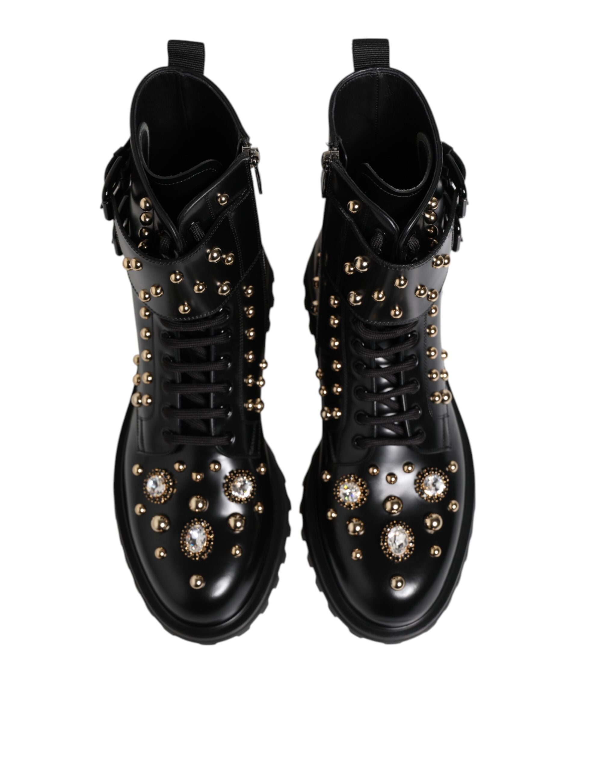 Dolce & Gabbana Black Studded Lace Up Mid Calf Boots Shoes Dolce & Gabbana