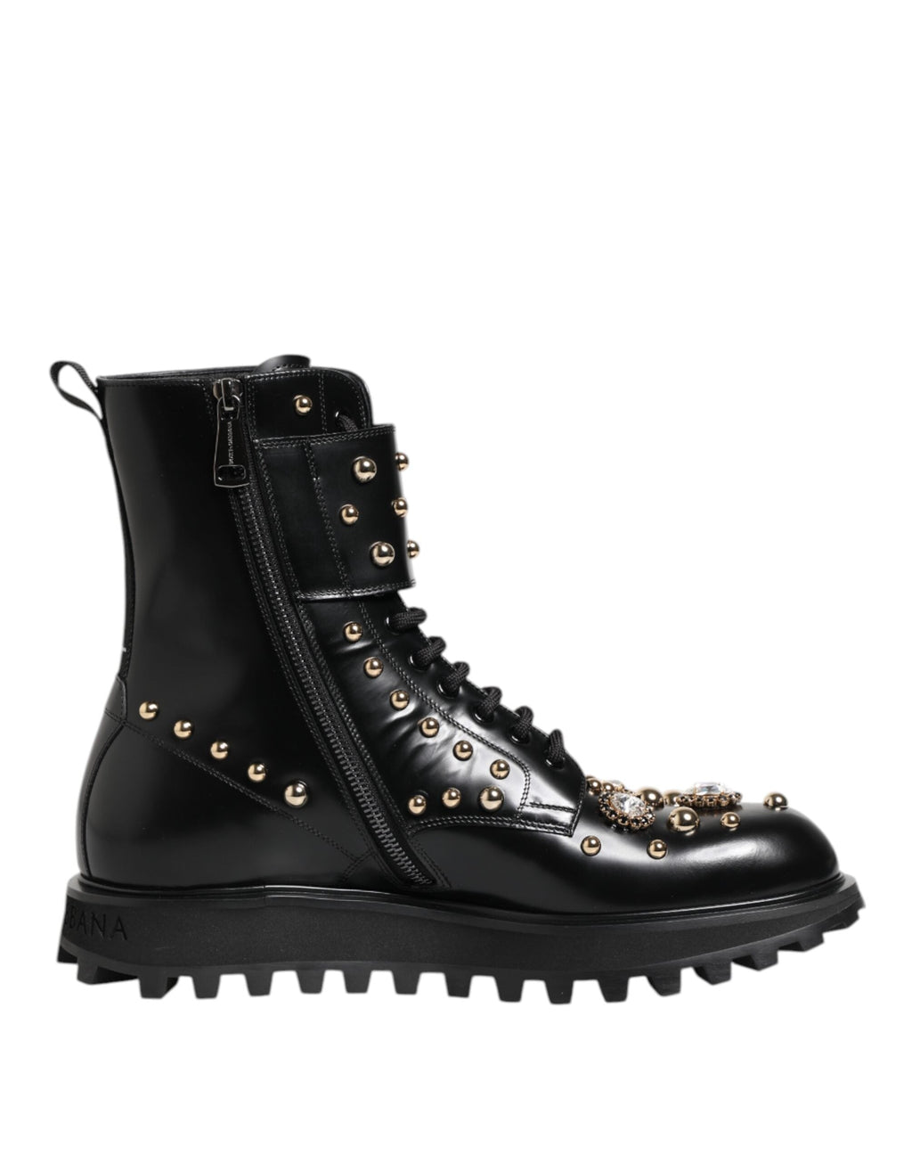 Dolce & Gabbana Black Studded Lace Up Mid Calf Boots Shoes Dolce & Gabbana