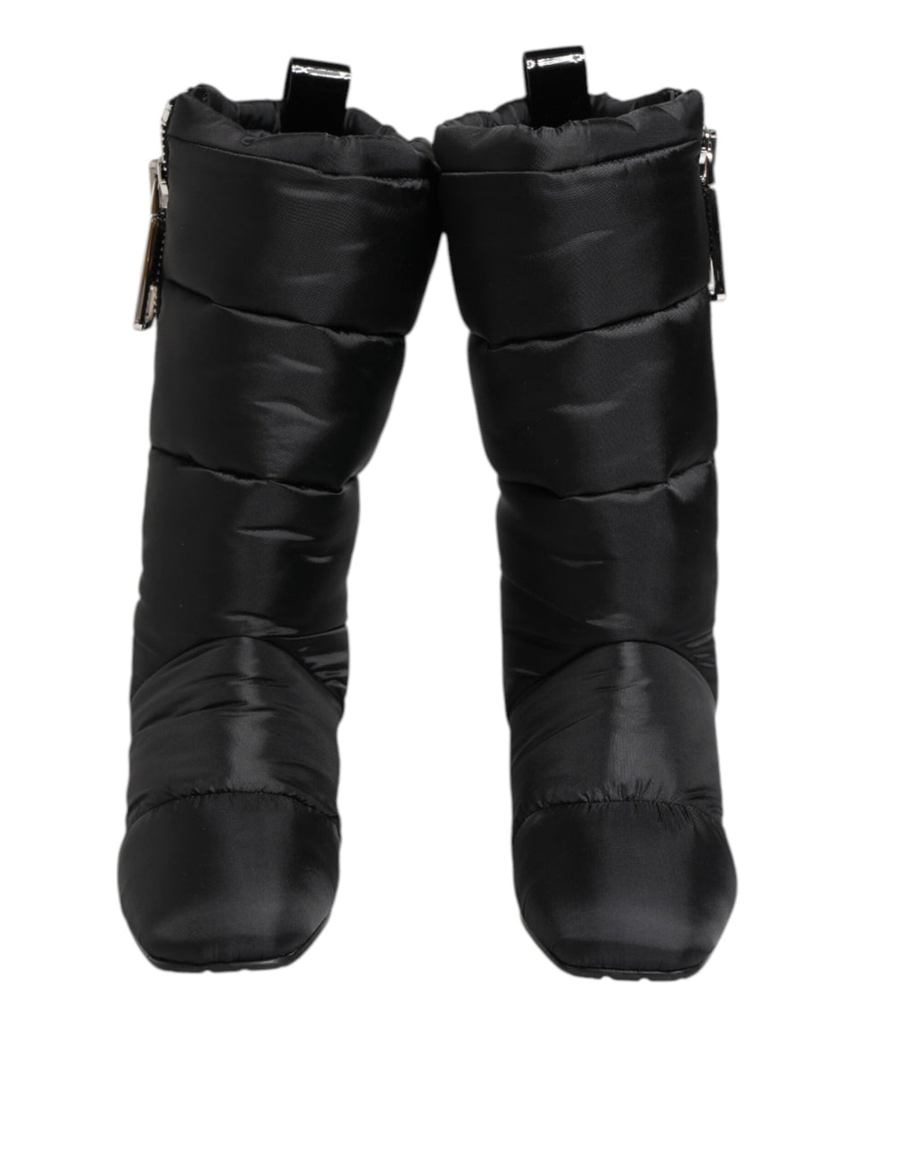 Dolce & Gabbana Black Padded Mid Calf Logo Heel Boots Shoes Dolce & Gabbana