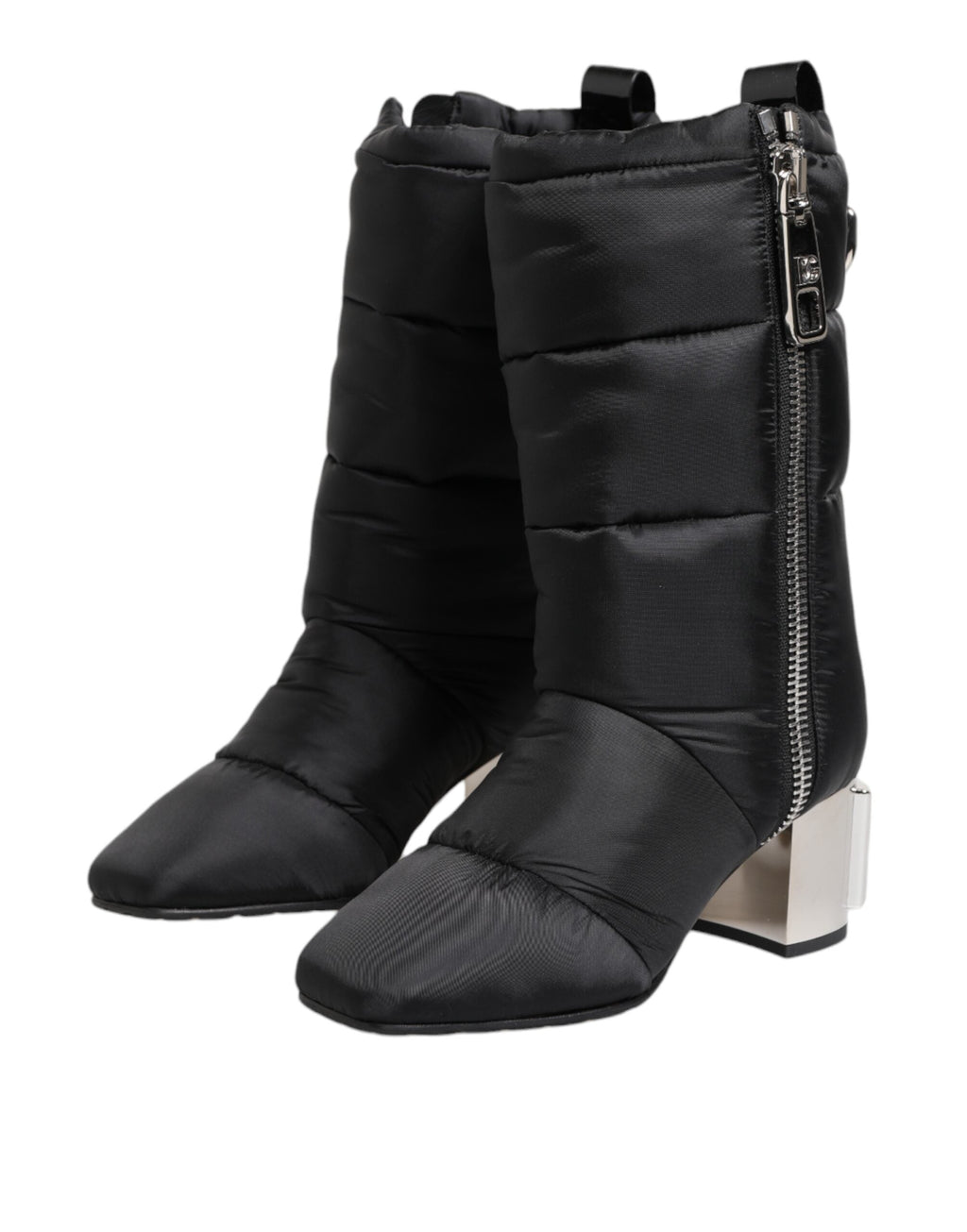 Dolce & Gabbana Black Padded Mid Calf Logo Heel Boots Shoes Dolce & Gabbana