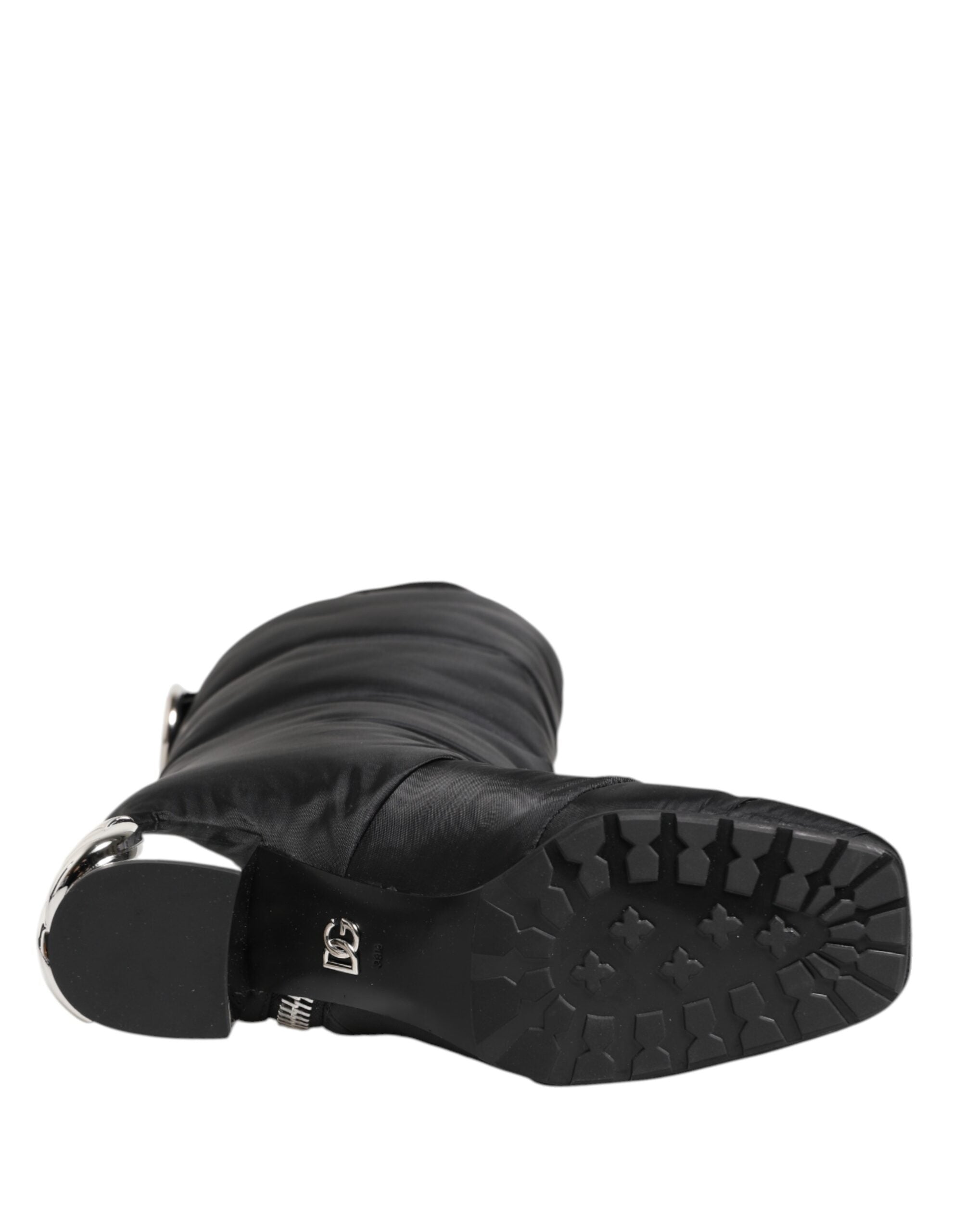 Dolce & Gabbana Black Padded Mid Calf Logo Heel Boots Shoes Dolce & Gabbana