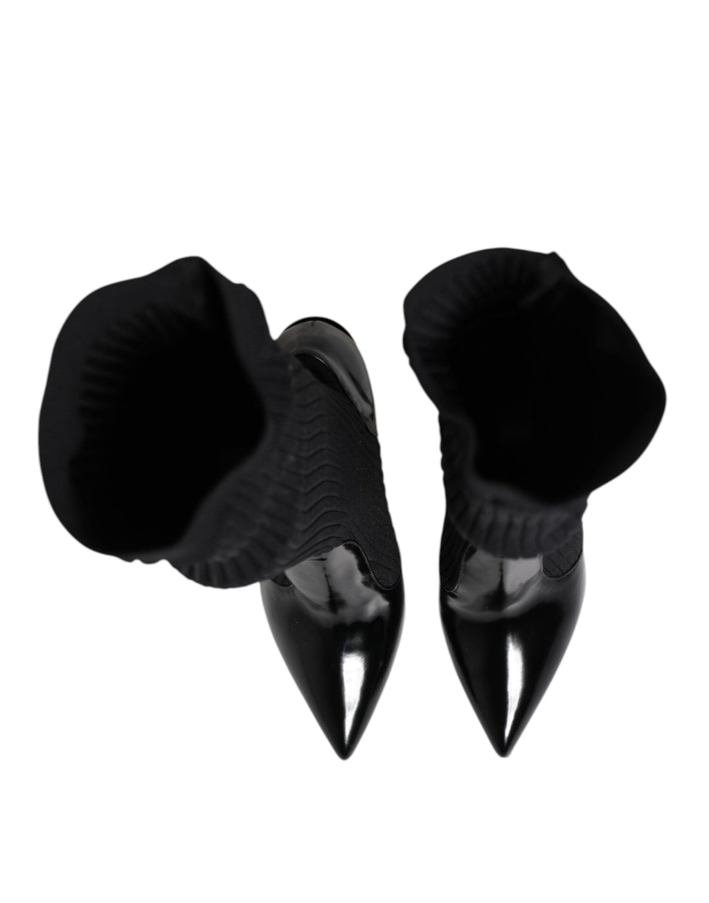 Dolce & Gabbana Black Leather Ribbed Knit Knee Boots Shoes Dolce & Gabbana