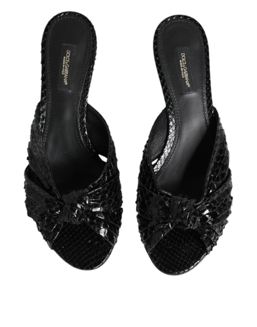 Dolce & Gabbana Black Leather Heels Slides Sandals Shoes Dolce & Gabbana