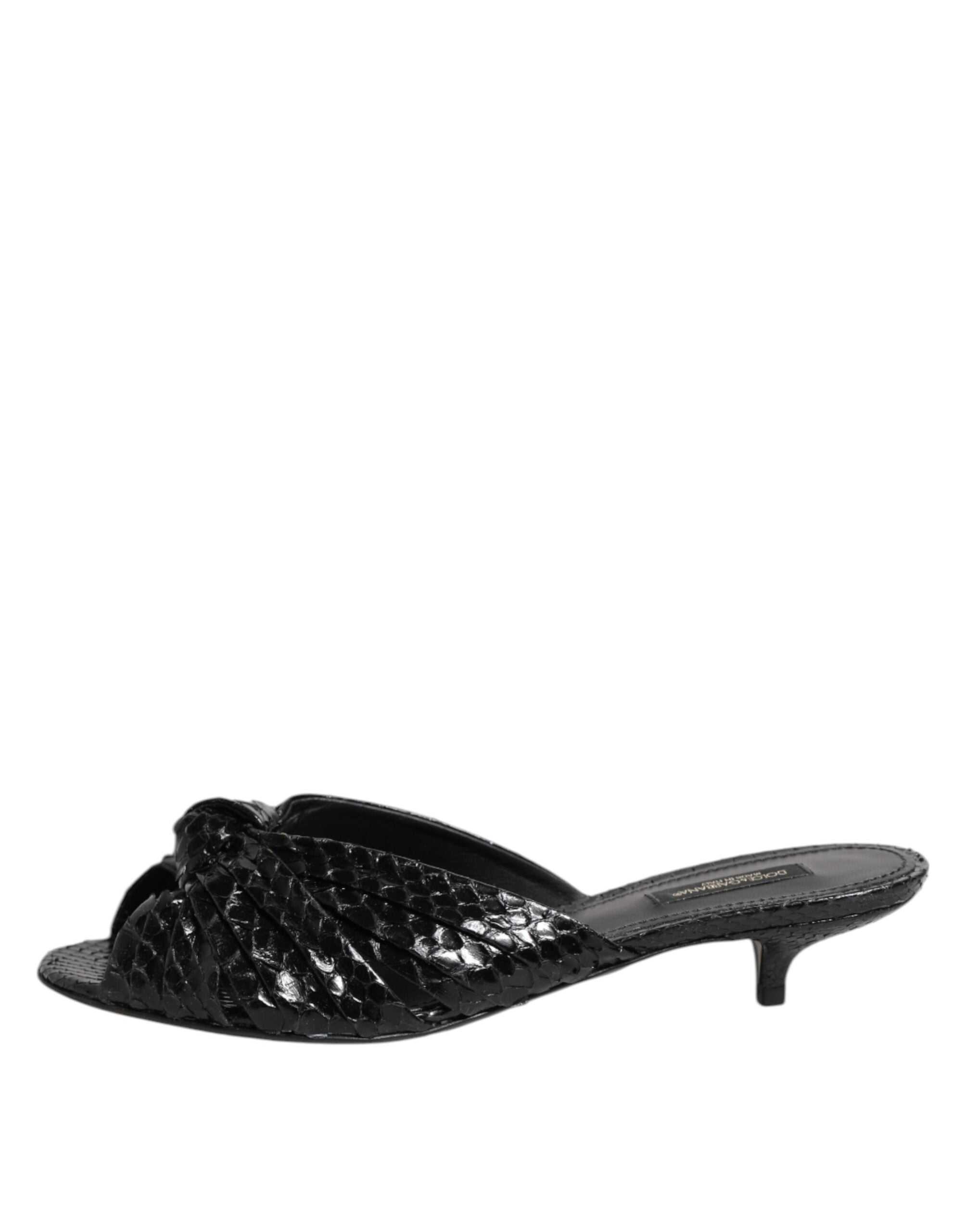 Dolce & Gabbana Black Leather Heels Slides Sandals Shoes Dolce & Gabbana
