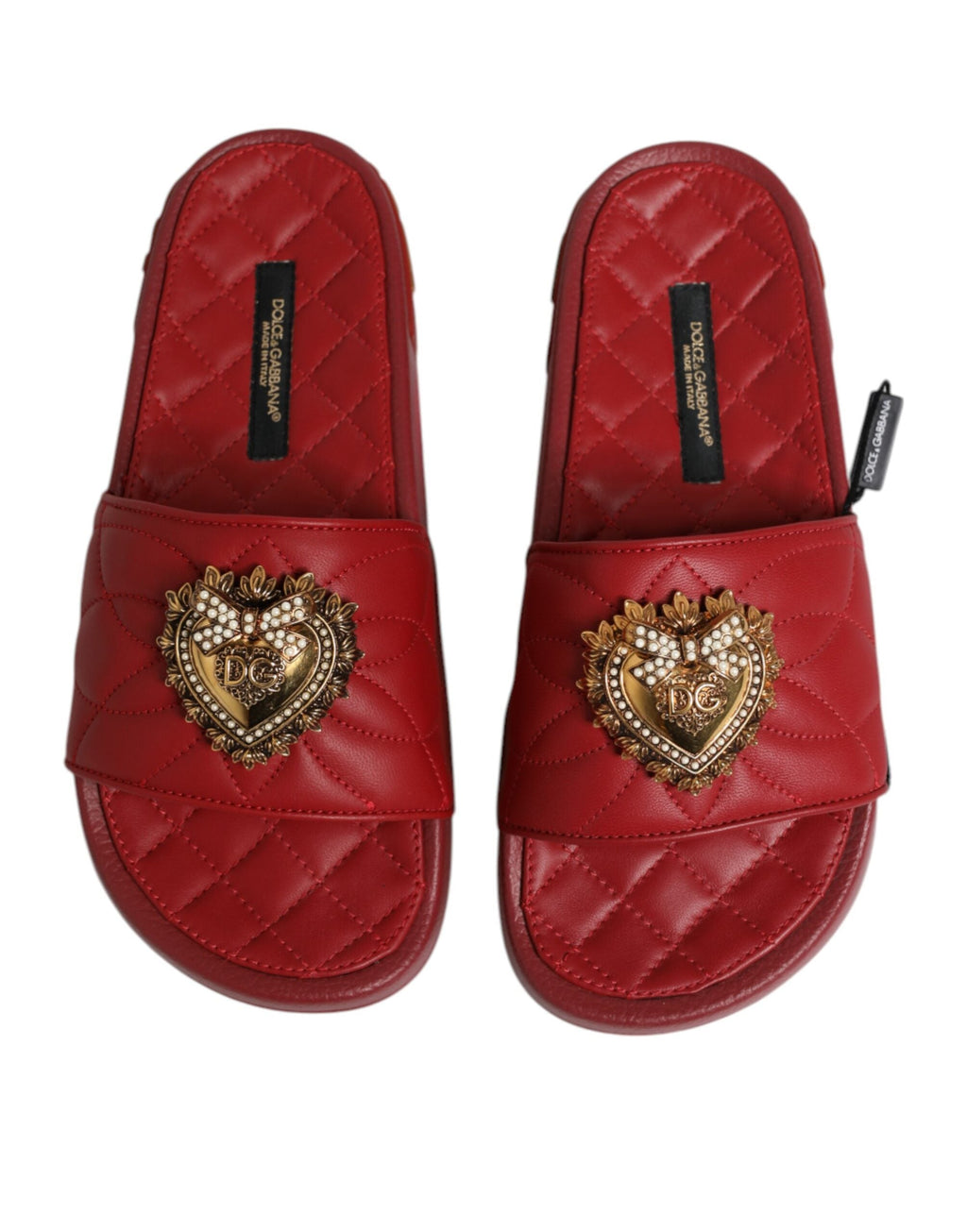 Dolce & Gabbana Red Devotion Matelassé Leather Slides Shoes Dolce & Gabbana