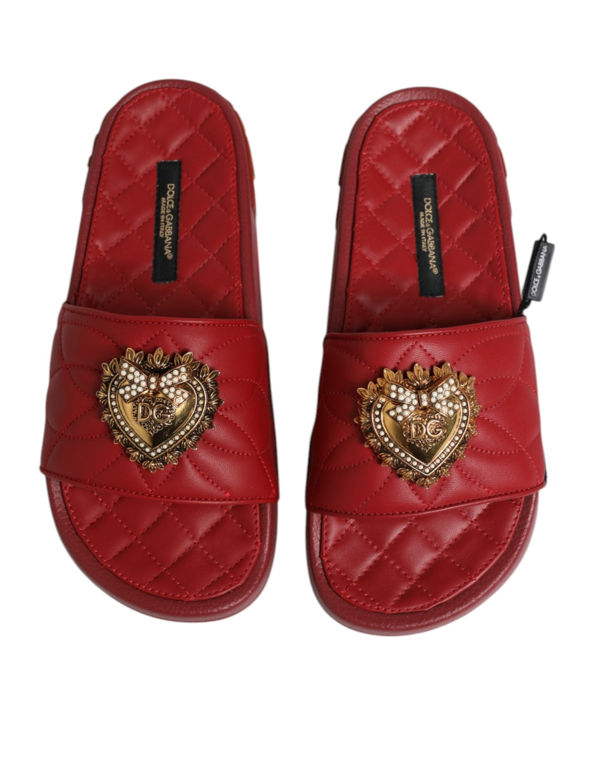 Dolce & Gabbana Red Devotion Matelassé Leather Slides Shoes Dolce & Gabbana
