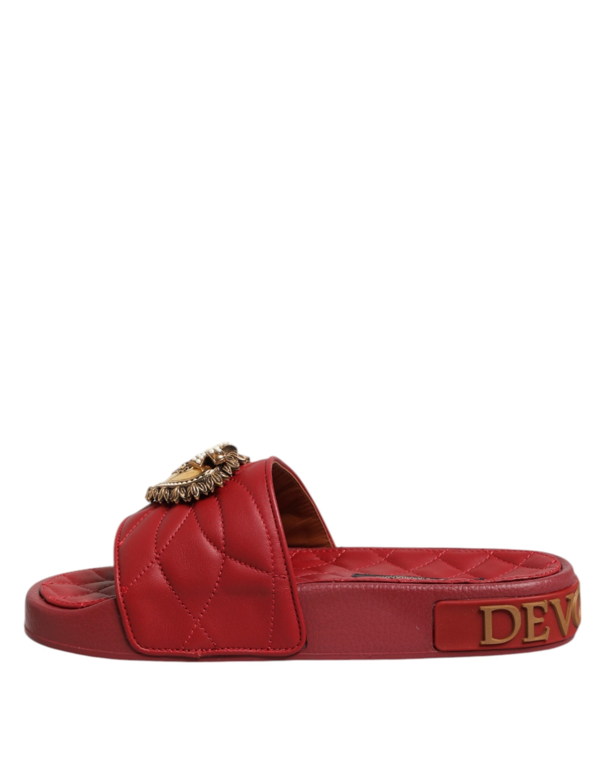 Dolce & Gabbana Red Devotion Matelassé Leather Slides Shoes Dolce & Gabbana
