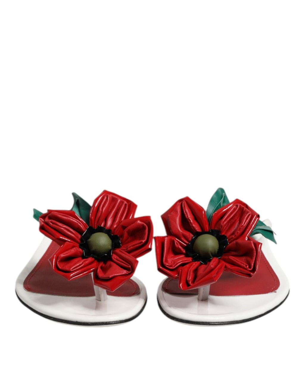 Dolce & Gabbana Red White KEIRA Flower Leather Sandals Shoes Dolce & Gabbana