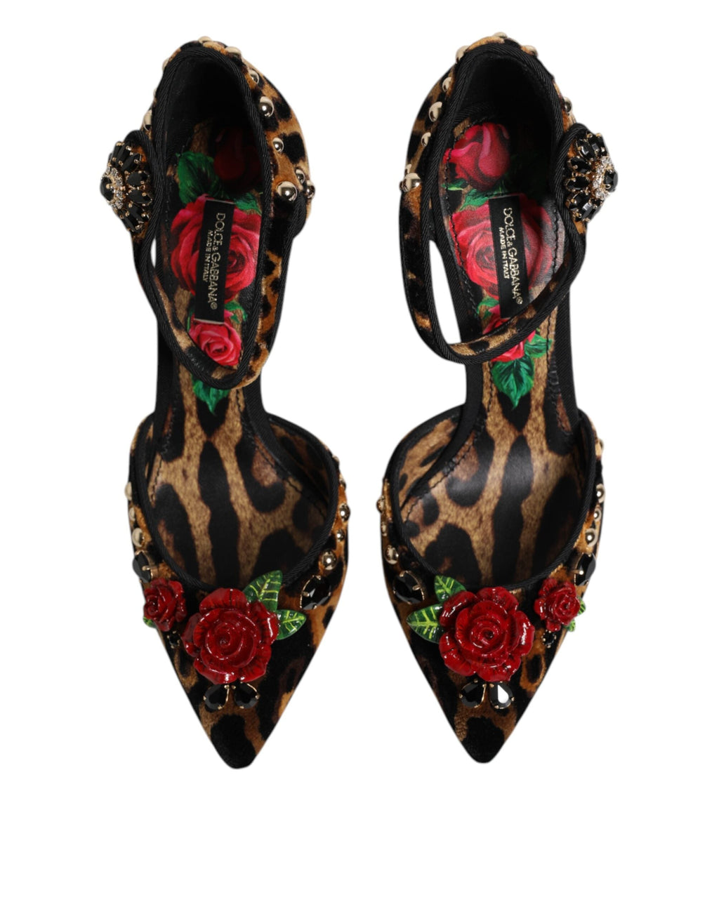 Dolce & Gabbana Brown Leopard Crystal Roses Pumps Shoes Dolce & Gabbana