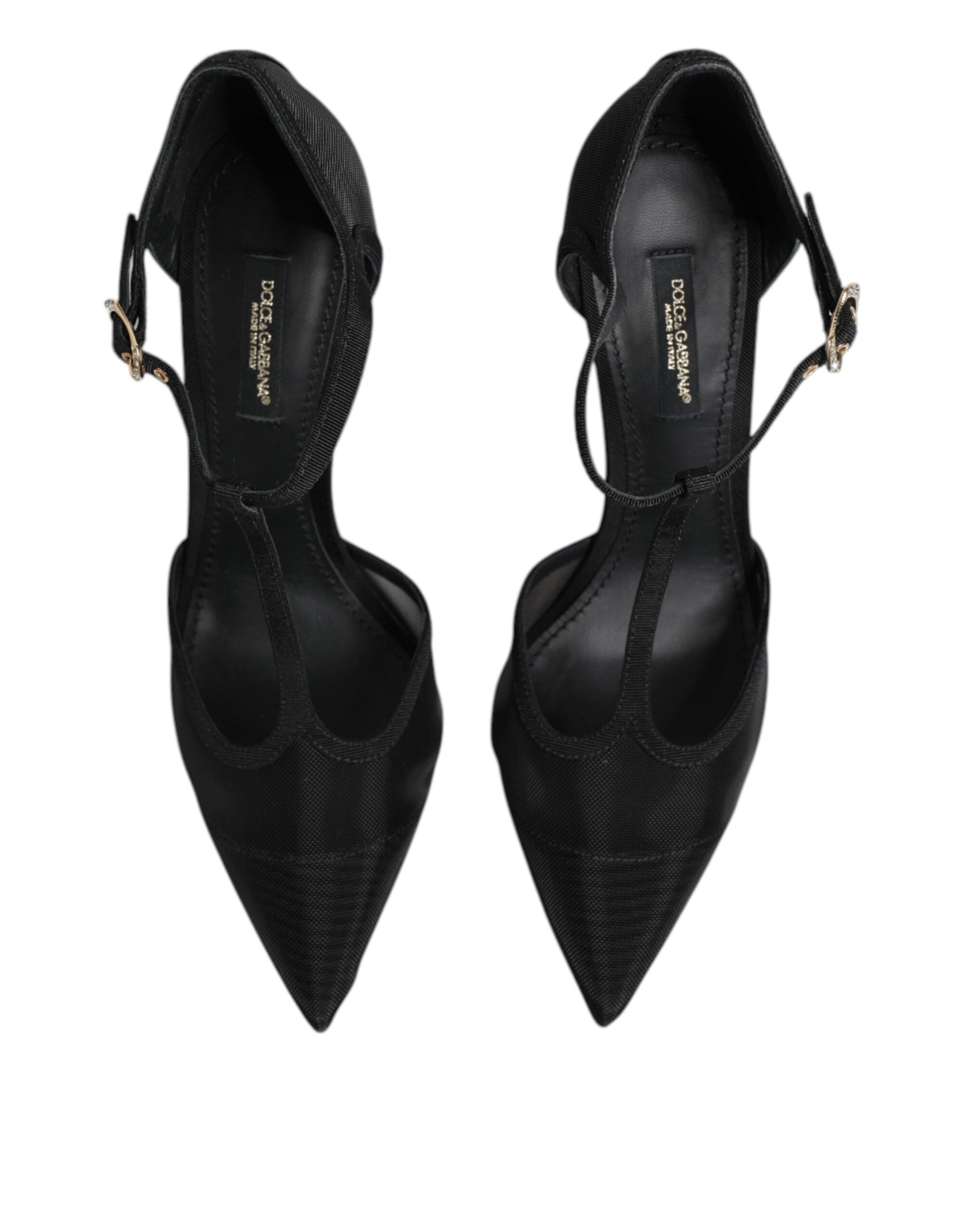 Dolce & Gabbana Black Mesh T-strap Stiletto High Heels Shoes Dolce & Gabbana