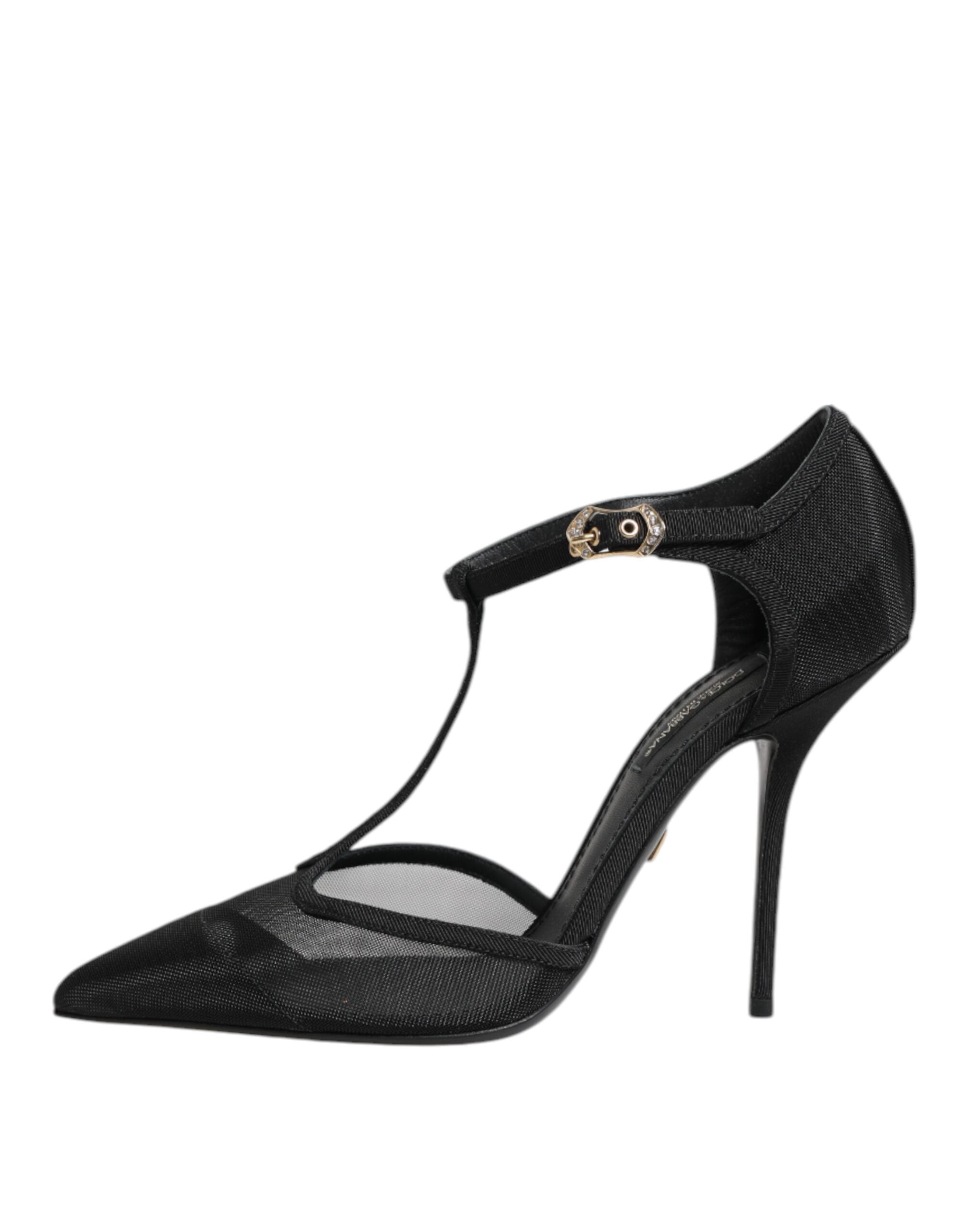 Dolce & Gabbana Black Mesh T-strap Stiletto High Heels Shoes Dolce & Gabbana