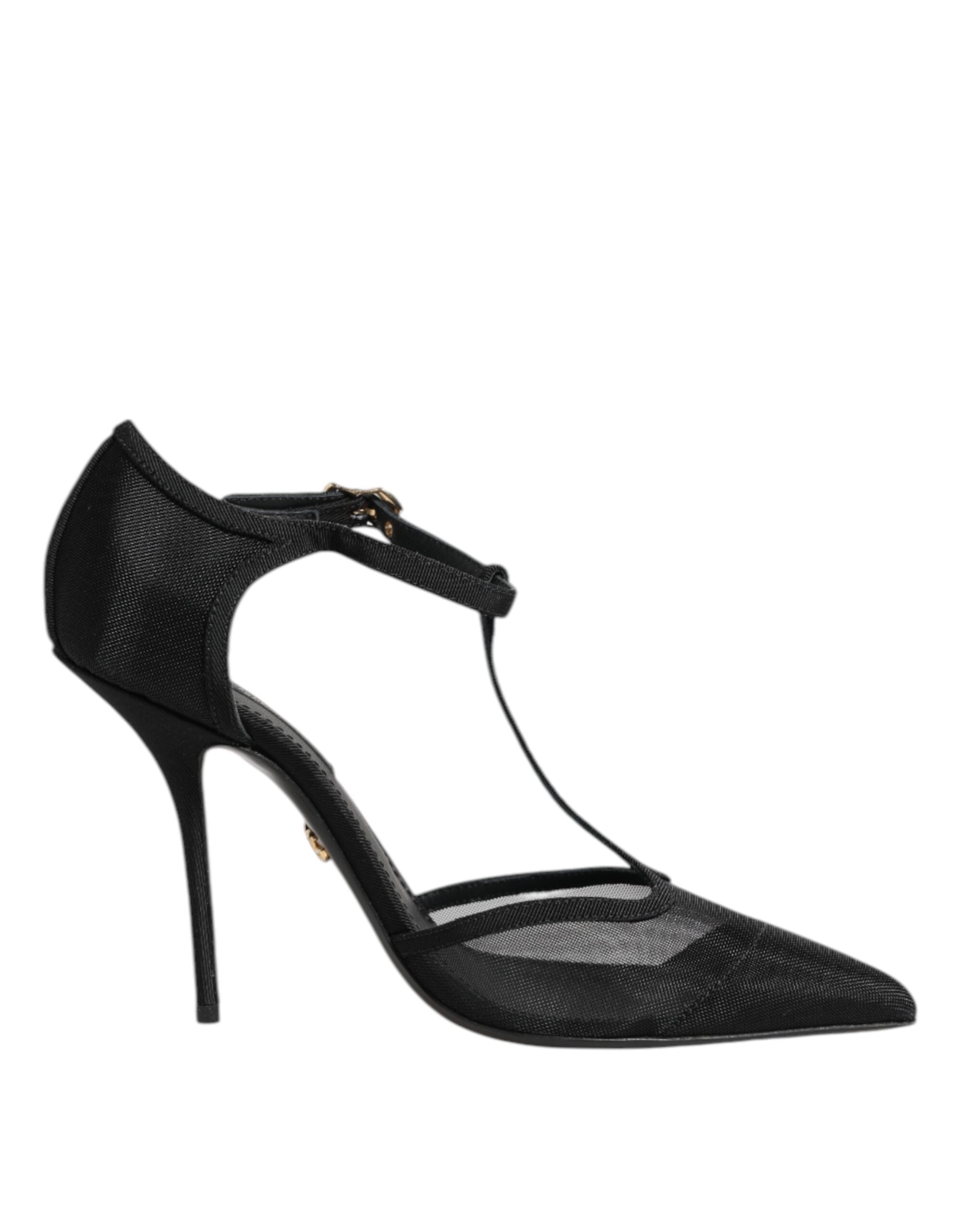 Dolce & Gabbana Black Mesh T-strap Stiletto High Heels Shoes Dolce & Gabbana