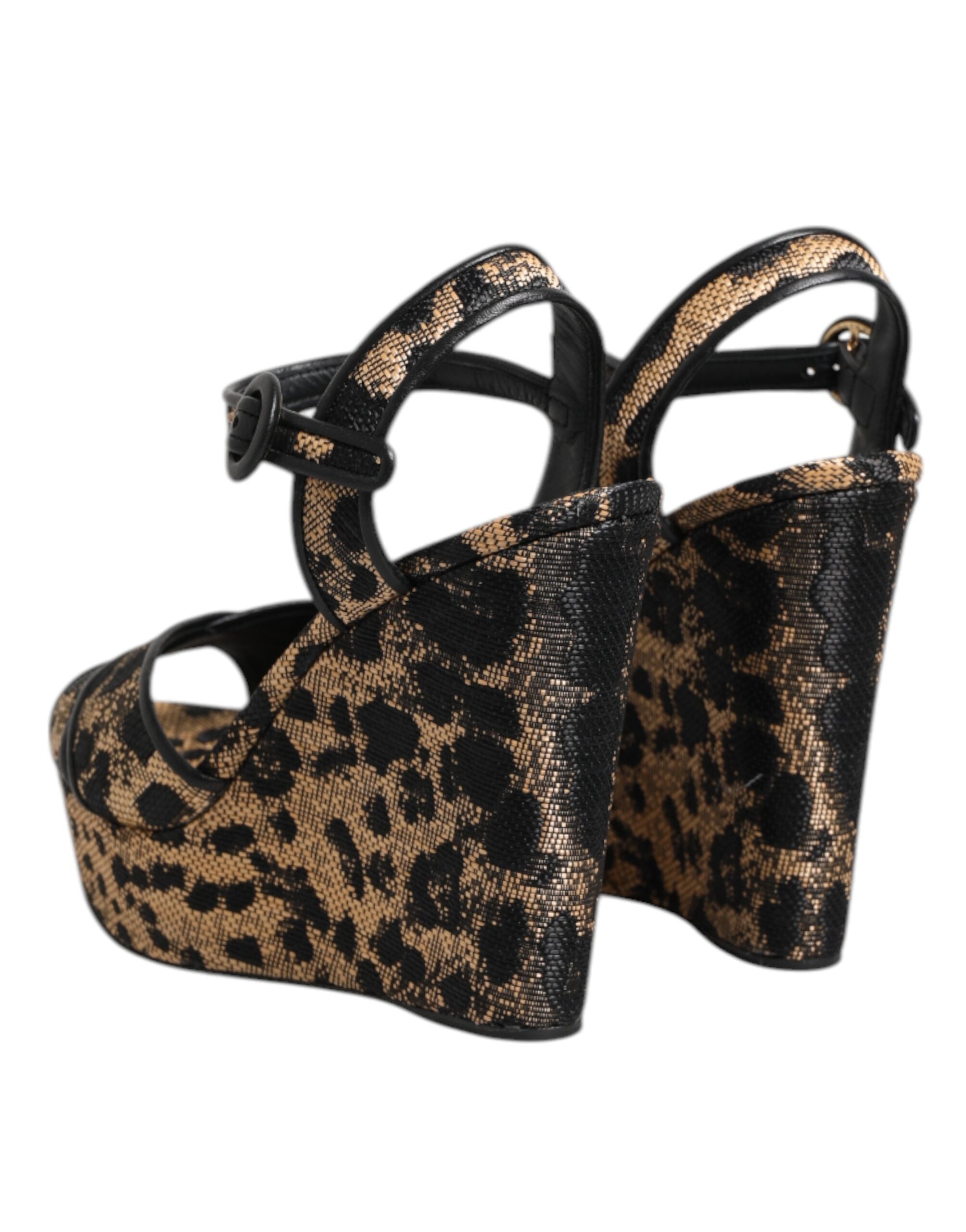 Dolce & Gabbana Brown Leopard Wedges Ankle Strap Sandals Shoes Dolce & Gabbana