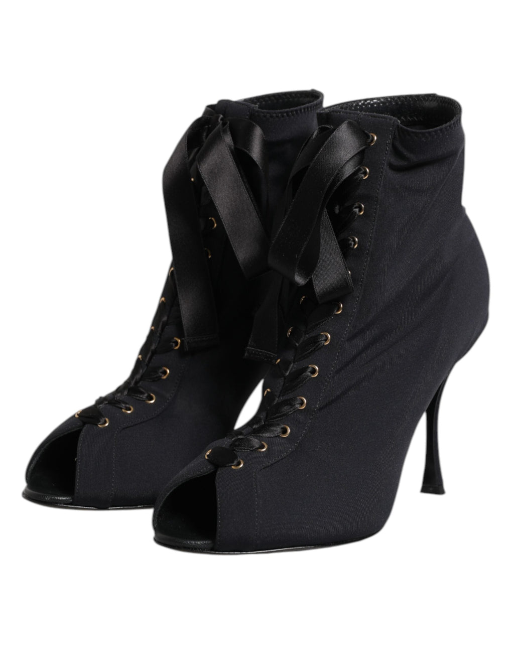 Dolce & Gabbana Black Stiletto Heels Lace Up Boots Shoes Dolce & Gabbana