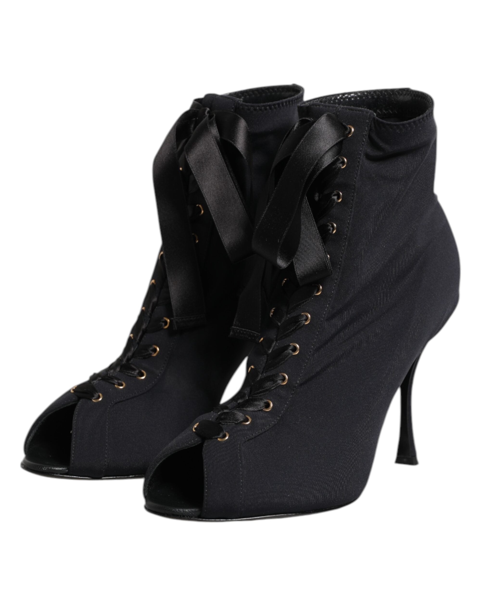 Dolce & Gabbana Black Stiletto Heels Lace Up Boots Shoes Dolce & Gabbana