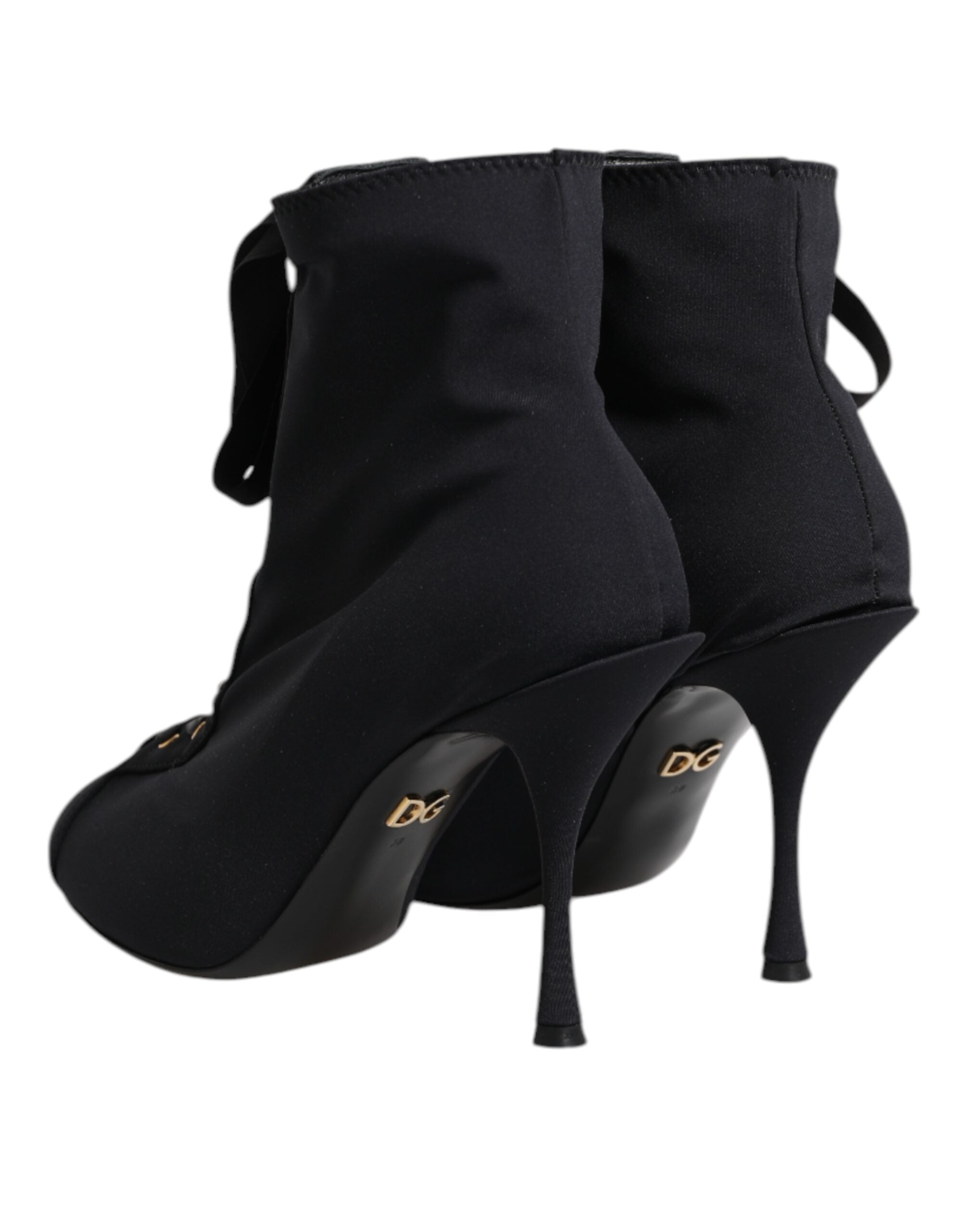 Dolce & Gabbana Black Stiletto Heels Lace Up Boots Shoes Dolce & Gabbana