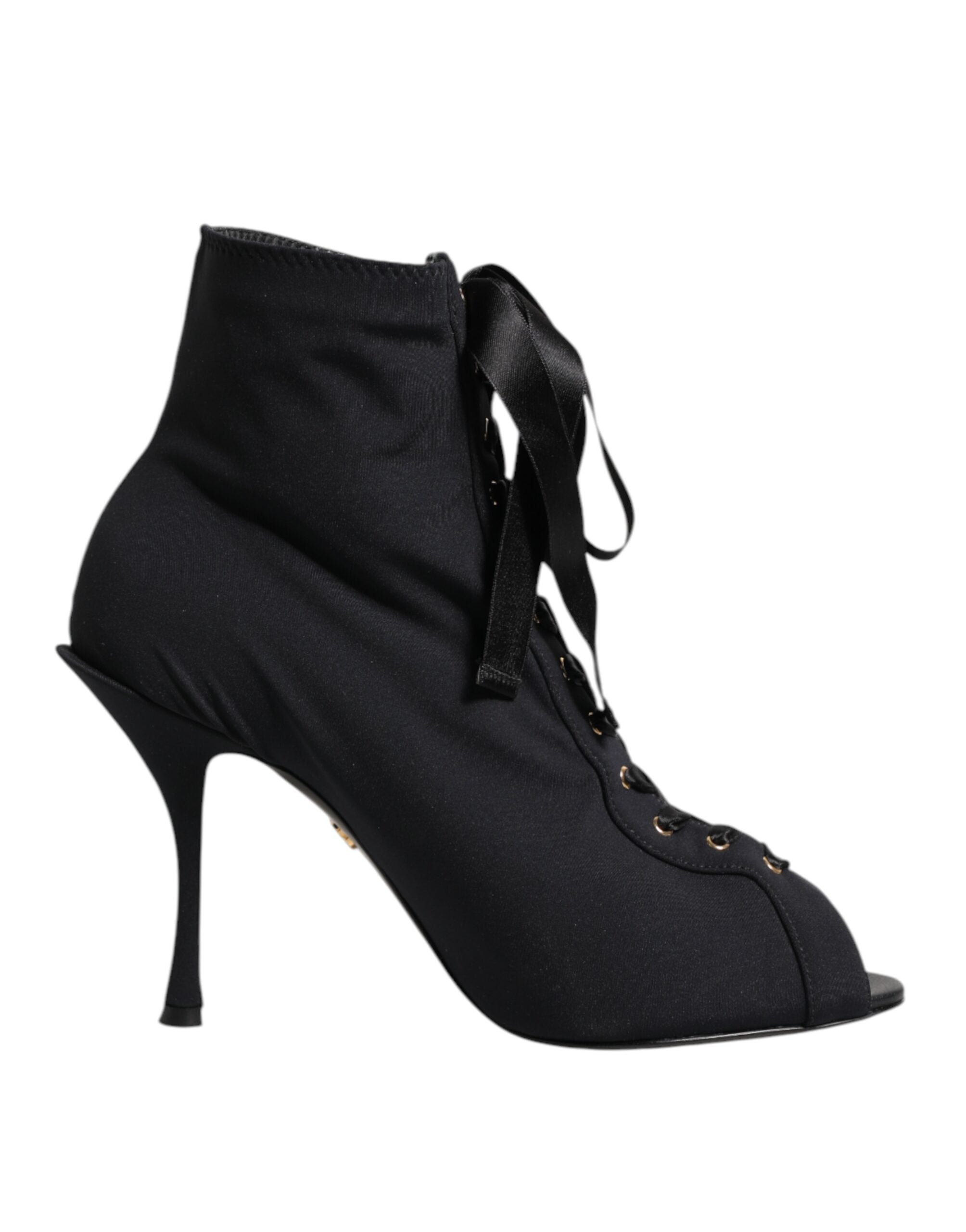 Dolce & Gabbana Black Stiletto Heels Lace Up Boots Shoes Dolce & Gabbana