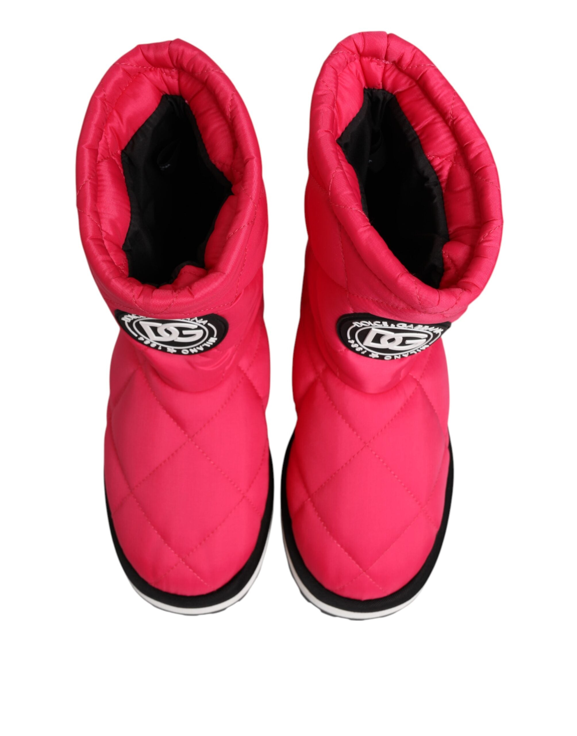 Dolce & Gabbana Pink White Viscose Padded Mid Calf Boots Shoes Dolce & Gabbana