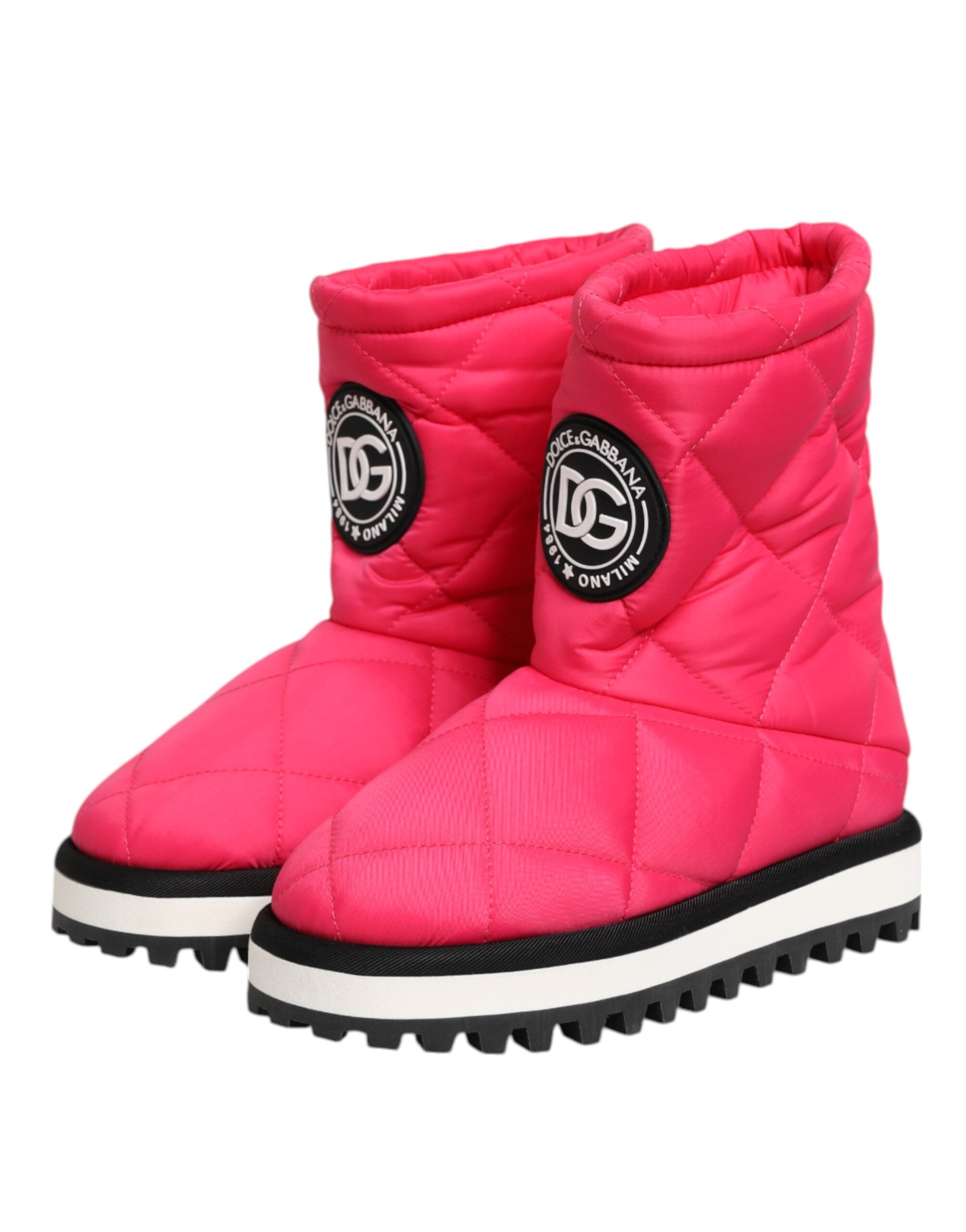 Dolce & Gabbana Pink White Viscose Padded Mid Calf Boots Shoes Dolce & Gabbana