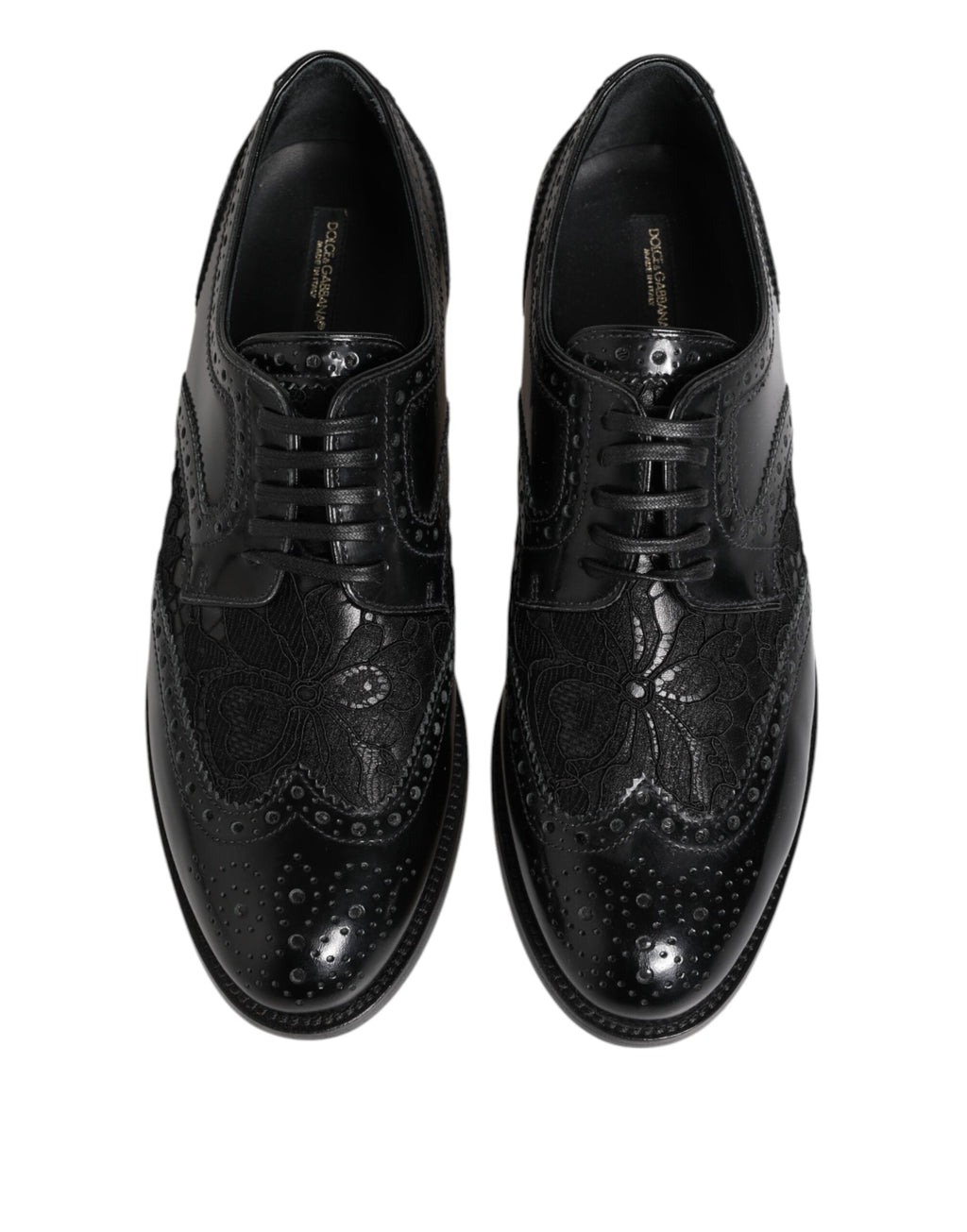 Dolce & Gabbana Black Leather Floral Lace Dress Formal  Shoes Dolce & Gabbana