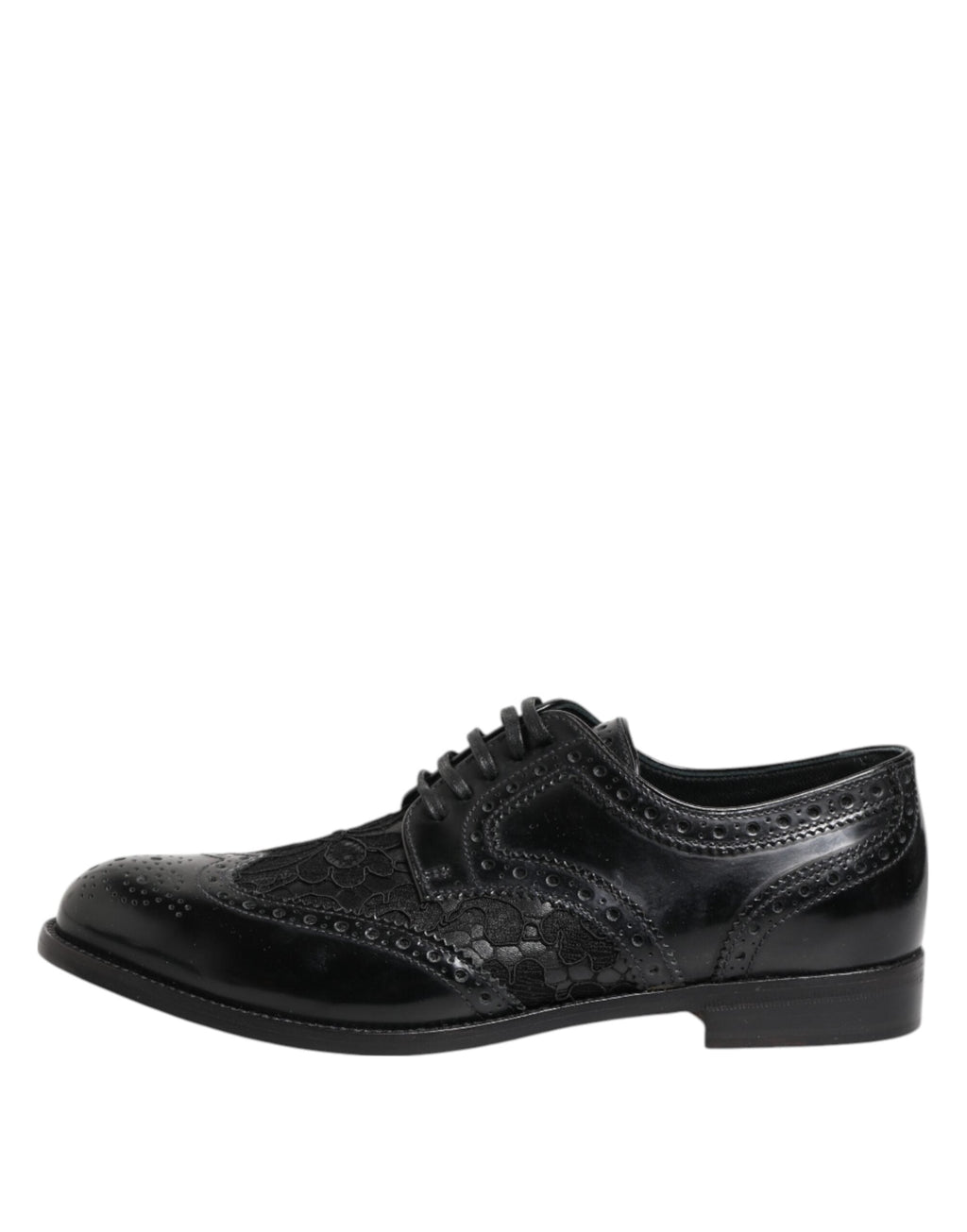 Dolce & Gabbana Black Leather Floral Lace Dress Formal  Shoes Dolce & Gabbana