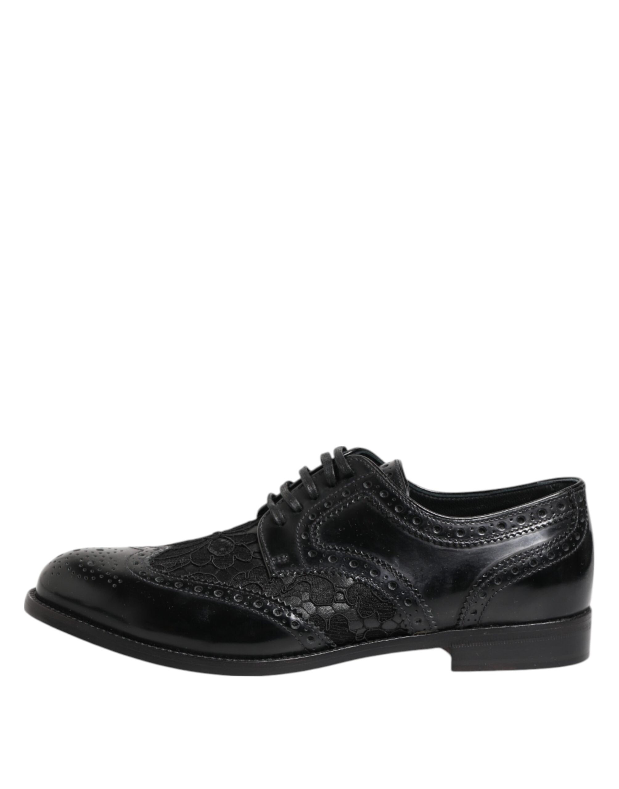 Dolce & Gabbana Black Leather Floral Lace Dress Formal  Shoes Dolce & Gabbana