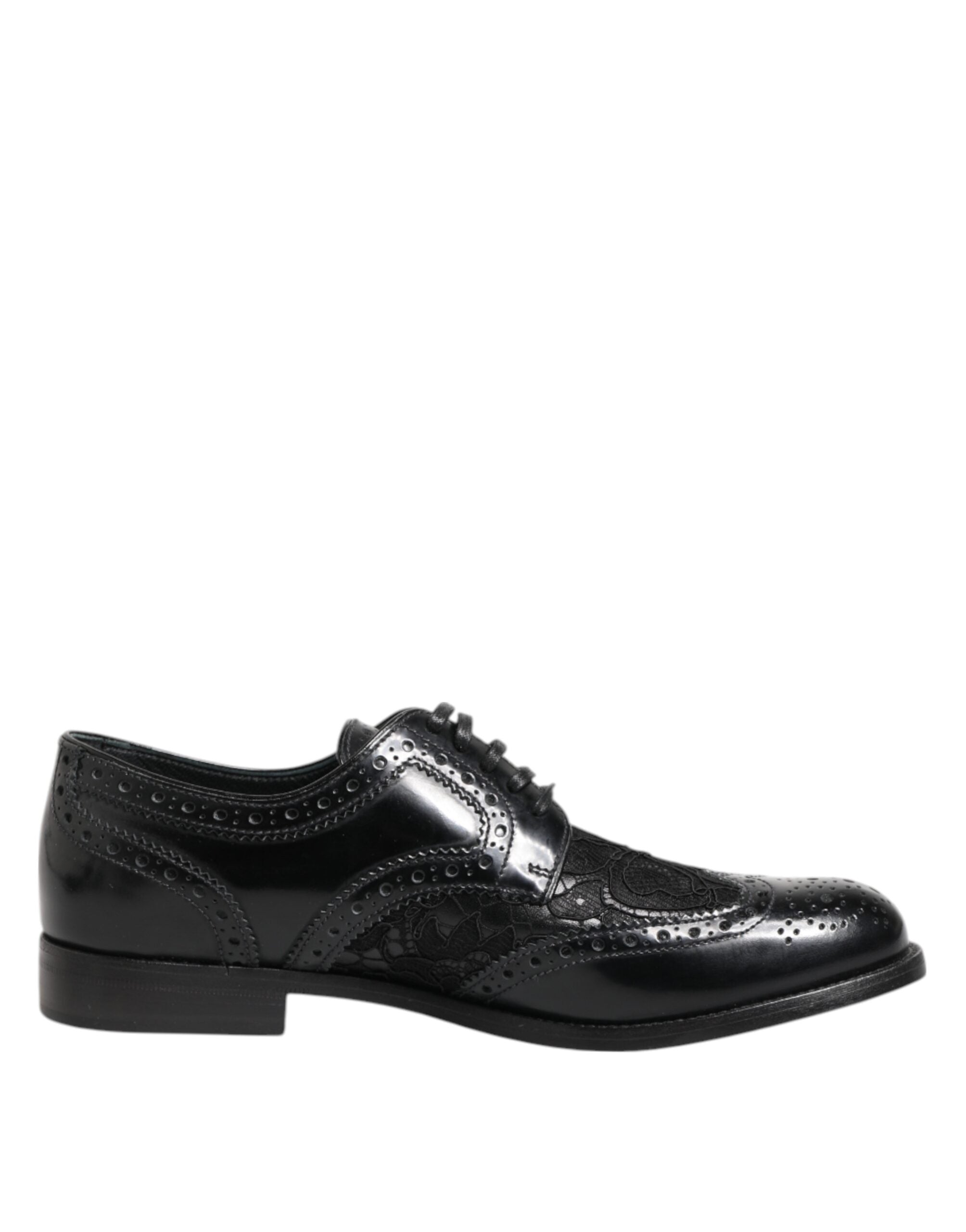 Dolce & Gabbana Black Leather Floral Lace Dress Formal  Shoes Dolce & Gabbana