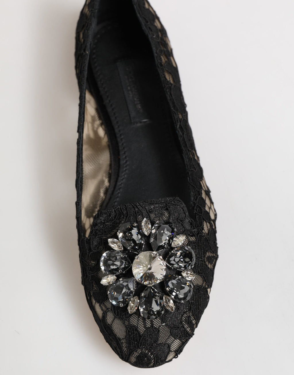Dolce & Gabbana Black Taormina Lace Crystals Flats Shoes Dolce & Gabbana
