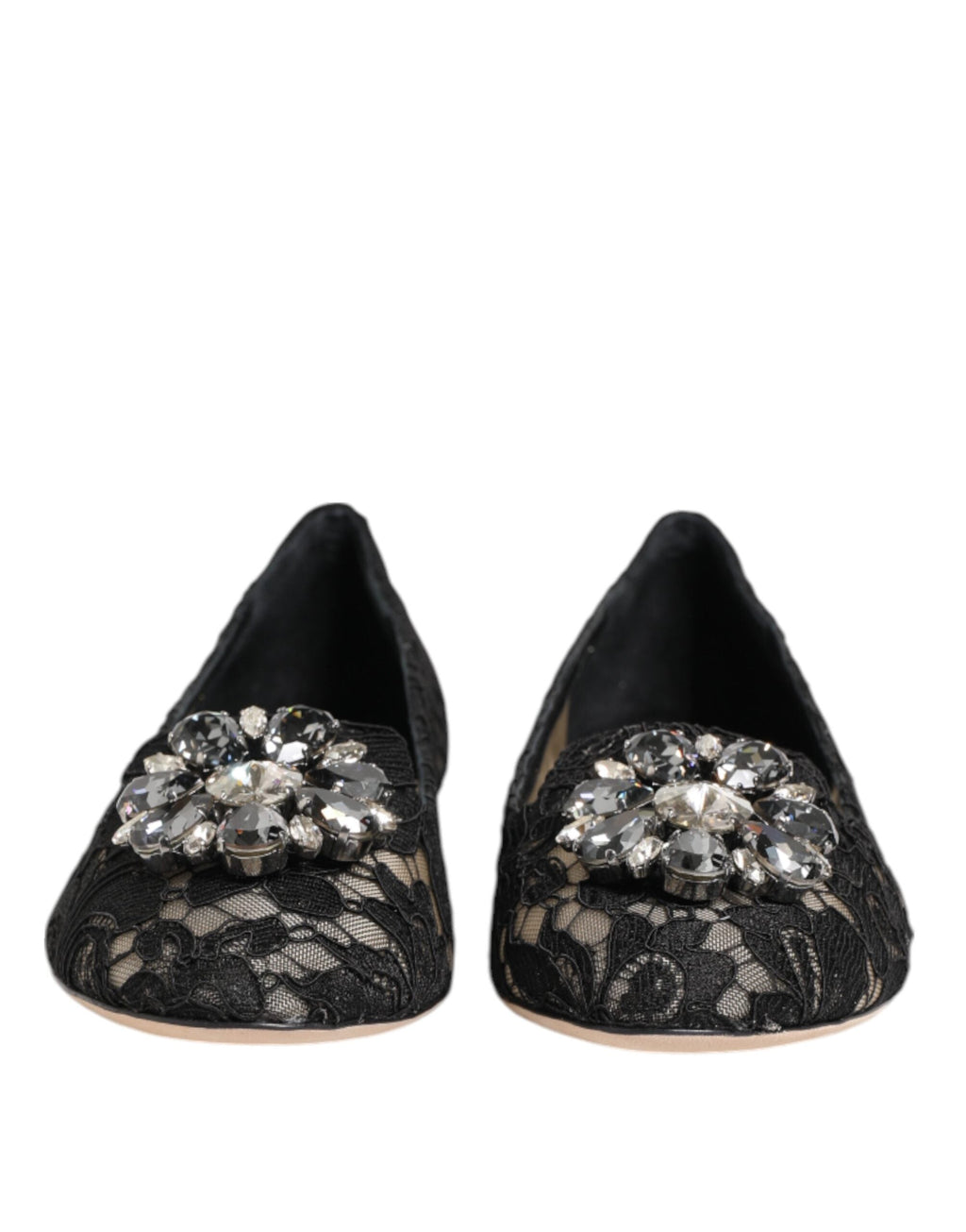 Dolce & Gabbana Black Taormina Lace Crystals Flats Shoes Dolce & Gabbana