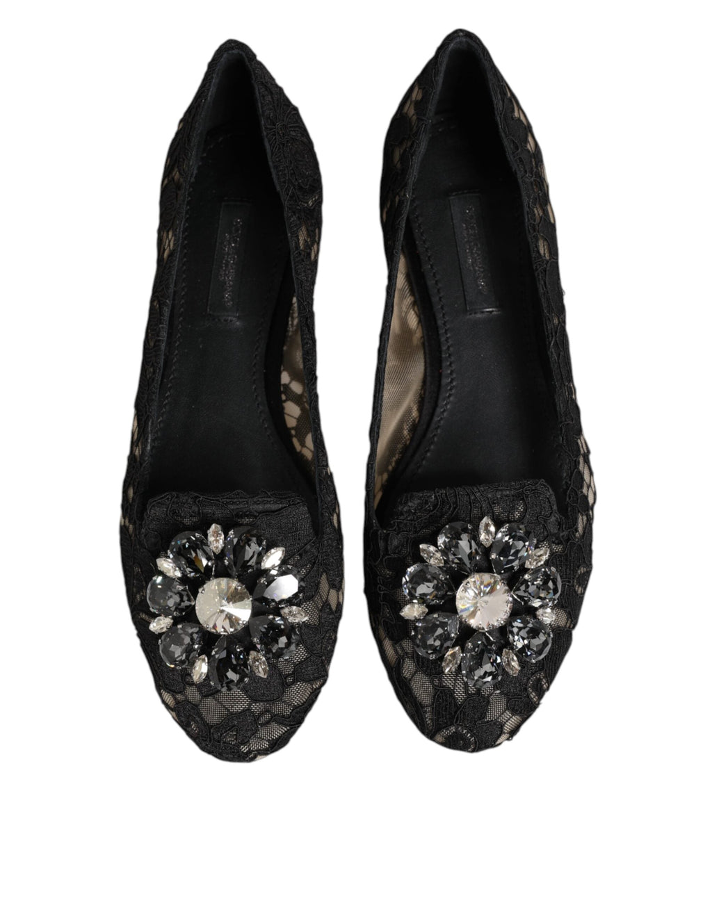Dolce & Gabbana Black Taormina Lace Crystals Flats Shoes Dolce & Gabbana