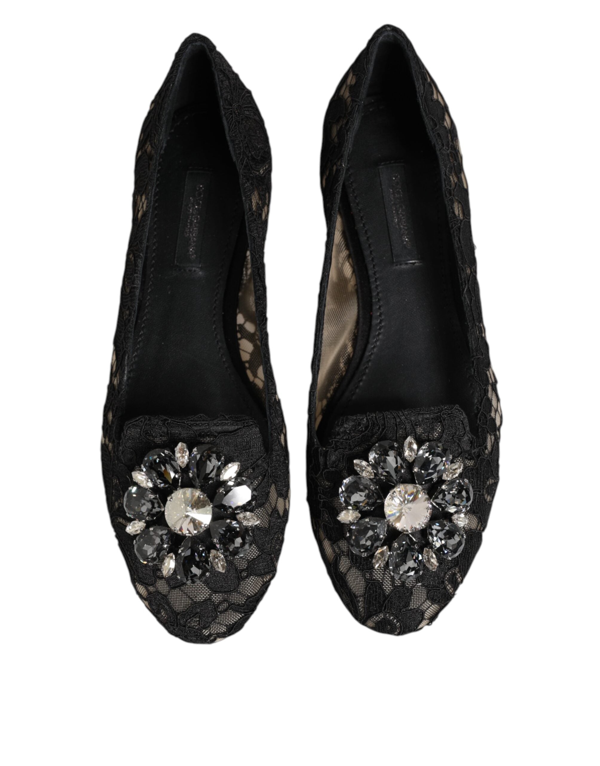 Dolce & Gabbana Black Taormina Lace Crystals Flats Shoes Dolce & Gabbana