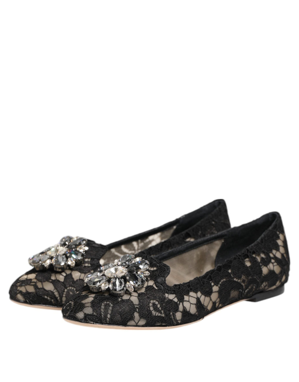 Dolce & Gabbana Black Taormina Lace Crystals Flats Shoes Dolce & Gabbana