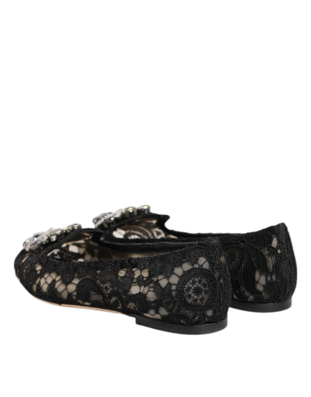 Dolce & Gabbana Black Taormina Lace Crystals Flats Shoes Dolce & Gabbana
